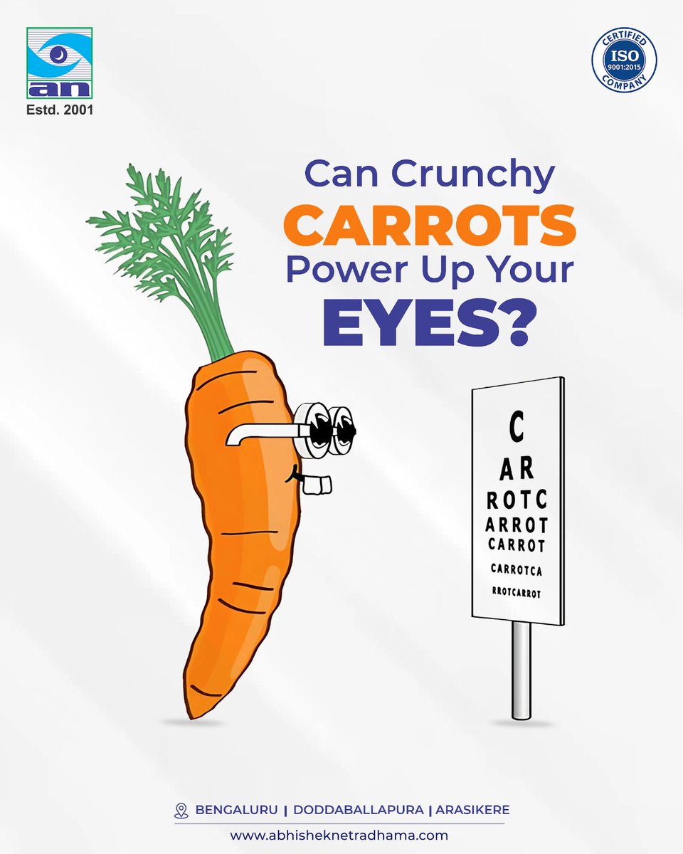 🥕✨ Carrots aren’t just a bunny’s favorite snack — they’re packed with Vitamin A that helps keep your eyes healthy and vision sharp!
Make them part of your diet and give your eyes the natural boost they deserve. 👀💖

#AbhishekNethradhama #EyeCare #HealthyVision #CarrotPower