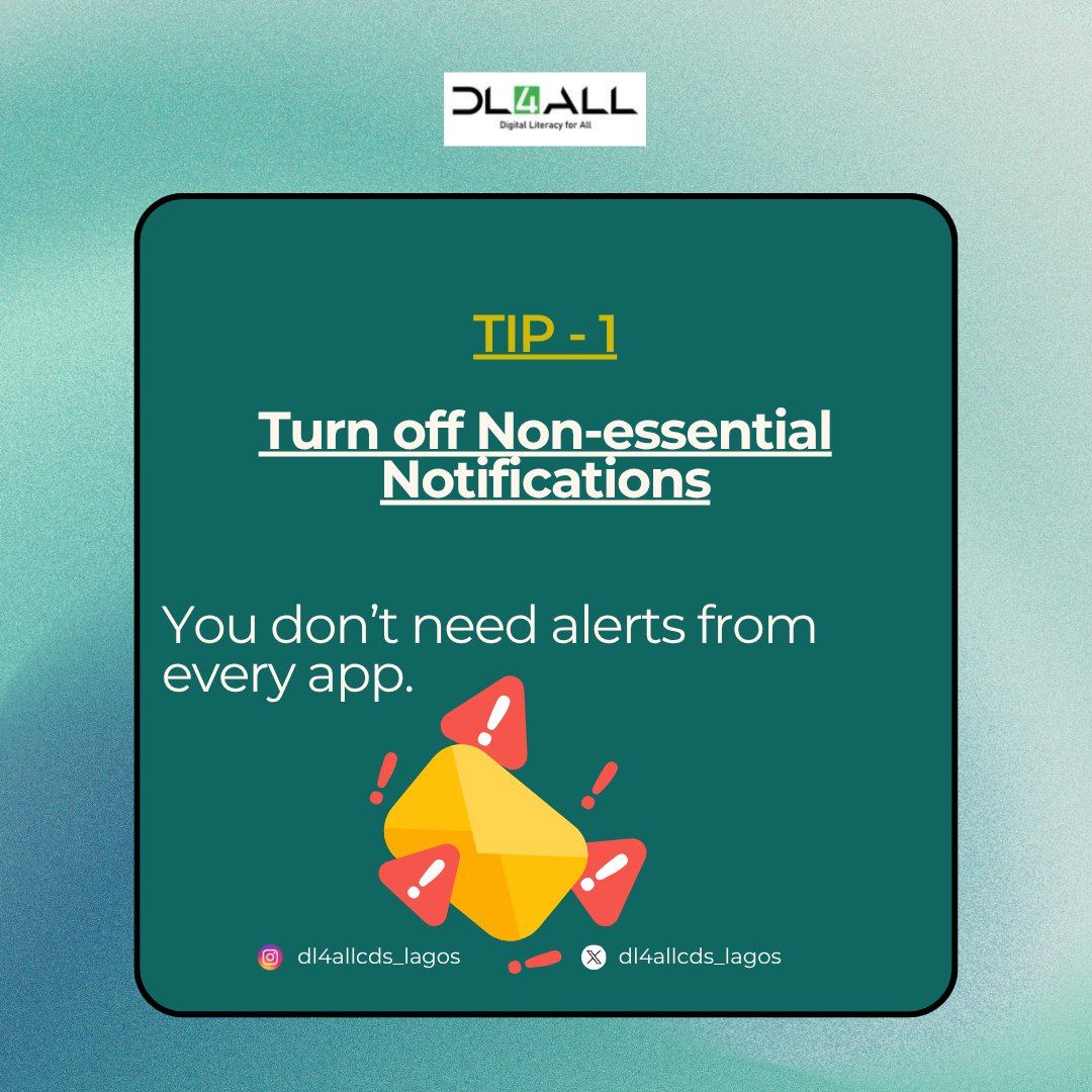 Dl4AllCds_Lagos's tweet photo. Tech tips Tuesday🤭

Your attention is precious, don’t let constant pings steal it. 
Master your notifications, master your focus.

#DigitalPeace #FocusMode 
#Tuesdaytechtips #dl4allcdslagos https://t.co/9sTYnZw6J3