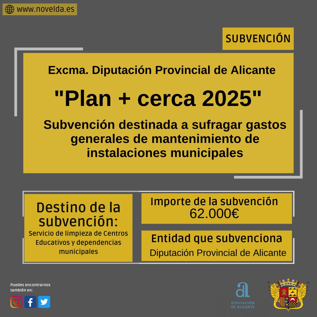 El Ayuntamiento recibe una subvención de 62.000€ de la Diputación Provincial de Alicante para el mantenimiento del servicio de limpieza de Centros Educativos y dependencias municipales.