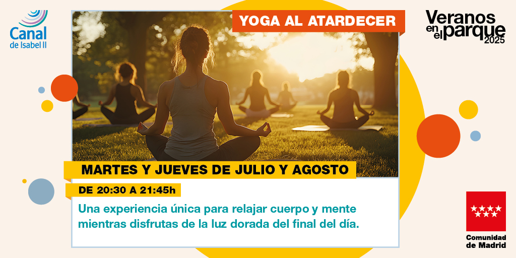 🌞 El Parque de Santander de la <a href="/ComunidadMadrid/">Comunidad de Madrid</a> se convierte este verano en el epicentro del ocio para todos los públicos.

📆 Todos los martes y jueves de agosto, desde las 20:30 horas, yoga gratuito al atardecer.

+Info: c.madrid/3a8k04 

#VeranosEnElParque
