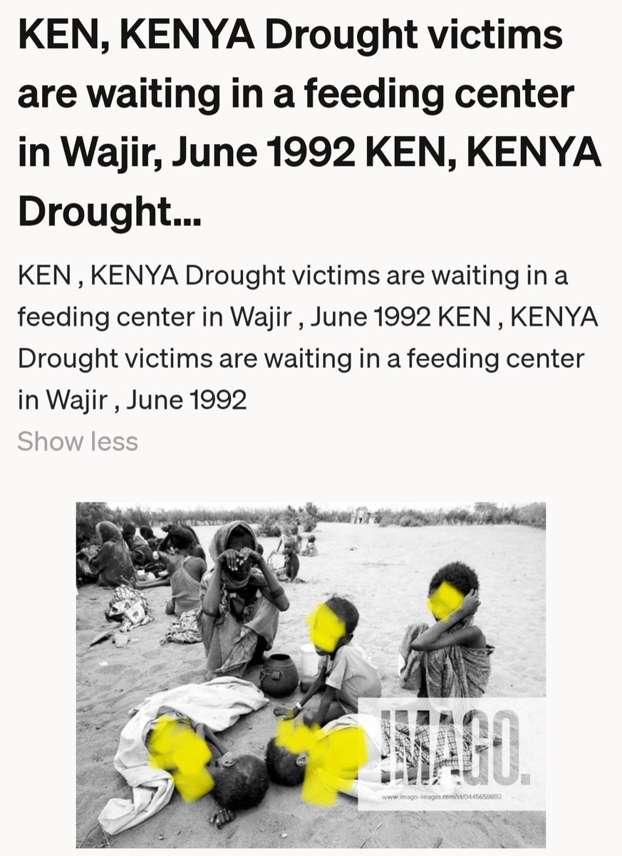 I stumbled upon this write-up while rummaging through some reference materials. It shows the heartbreaking image of a weary woman and malnourished children waiting for food at a wet-feeding centre in Wajir town during the devastating drought of 1992.
Ironically, 30 years later in