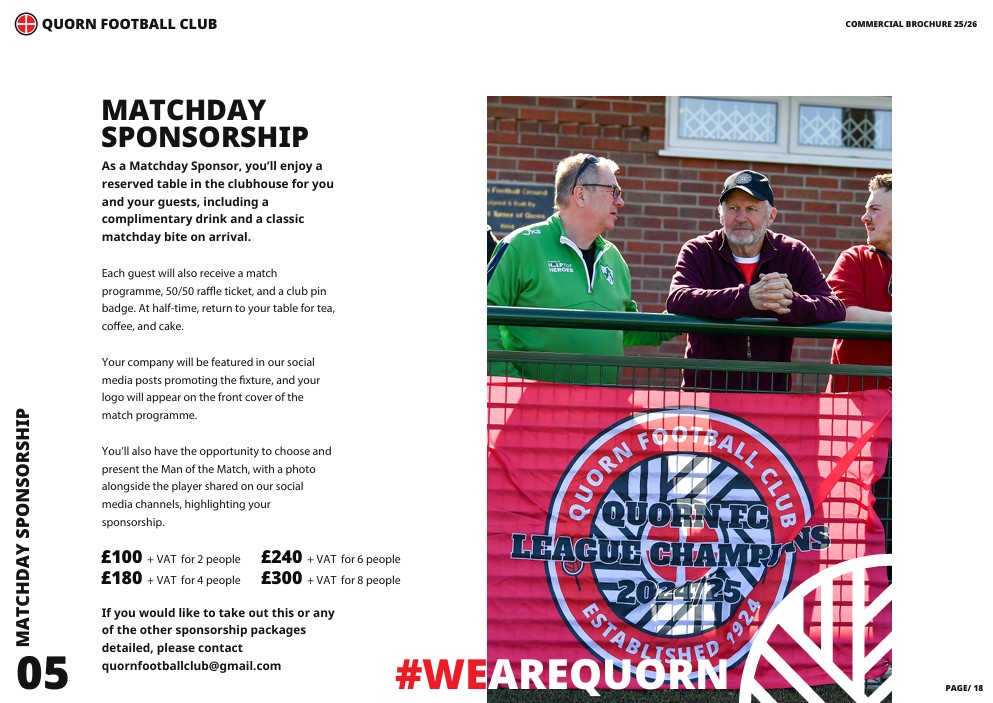 (C) Quorn Football Club (@quornafc) on Twitter photo MATCHDAY SPONSORSHIP: Our Matchday packages are selling out fast, with many fixtures already gone. We still have some available before the end of 2025. Please email quornfootballclub@gmail.com to reserve a match.
#WeAreQuorn #TheMethodists⛪️ #TheReds🟥 #TheStottoStadium🏟 MATCHDAY SPONSORSHIP: Our Matchday packages are selling out fast, with many fixtures already gone. We still have some available before the end of 2025. Please email quornfootballclub@gmail.com to reserve a match.
#WeAreQuorn #TheMethodists⛪️ #TheReds🟥 #TheStottoStadium🏟