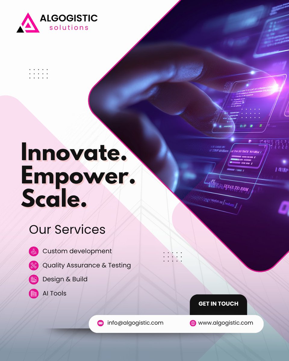 algogistic's tweet image. We’re here to help businesses innovate, empower, and scale!
From building custom software to ensuring top-notch quality assurance, our team is dedicated to helping startups and SMBs grow faster.

 Explore more:algogistic.com
#AlgogisticSolutions #SoftwareDevelopment #QA