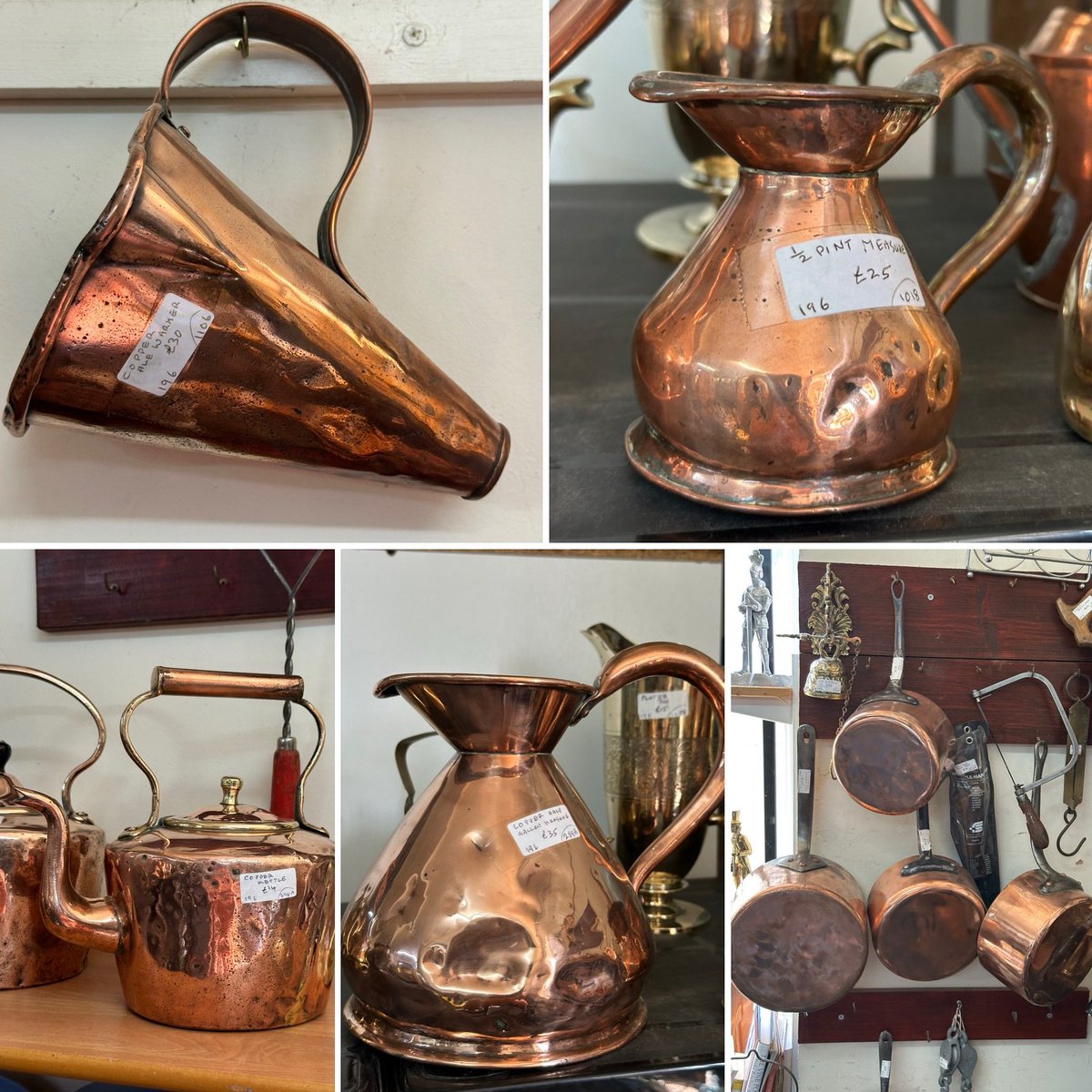 astraantiques's tweet photo. This weeks turn in weather makes us think of a seasonal change and nothing says cosy more than classic copper,maybe it’s around your fireplace or in a farmhouse kitchen.
Open 10-5pm
#hyge #copper #copperpans #copperjugs #farmhouse #farmhousekitchen #countrykitchen #cosykitchen https://t.co/Pi83Jsb1hv