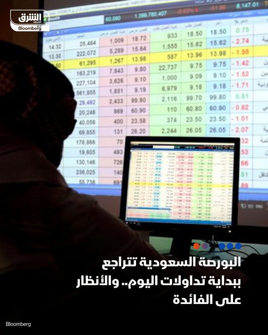البورصة السعودية تتراجع ببداية تداولات اليوم.. والأنظار على الفائدة. مؤشر "تاسي" استهل التعاملات على انخفاض 0.1%. سهم "جبل عمر" يرتفع بعد حصول الشركة على تسهيلات بملياري ريال. #اقتصاد_الشرق 