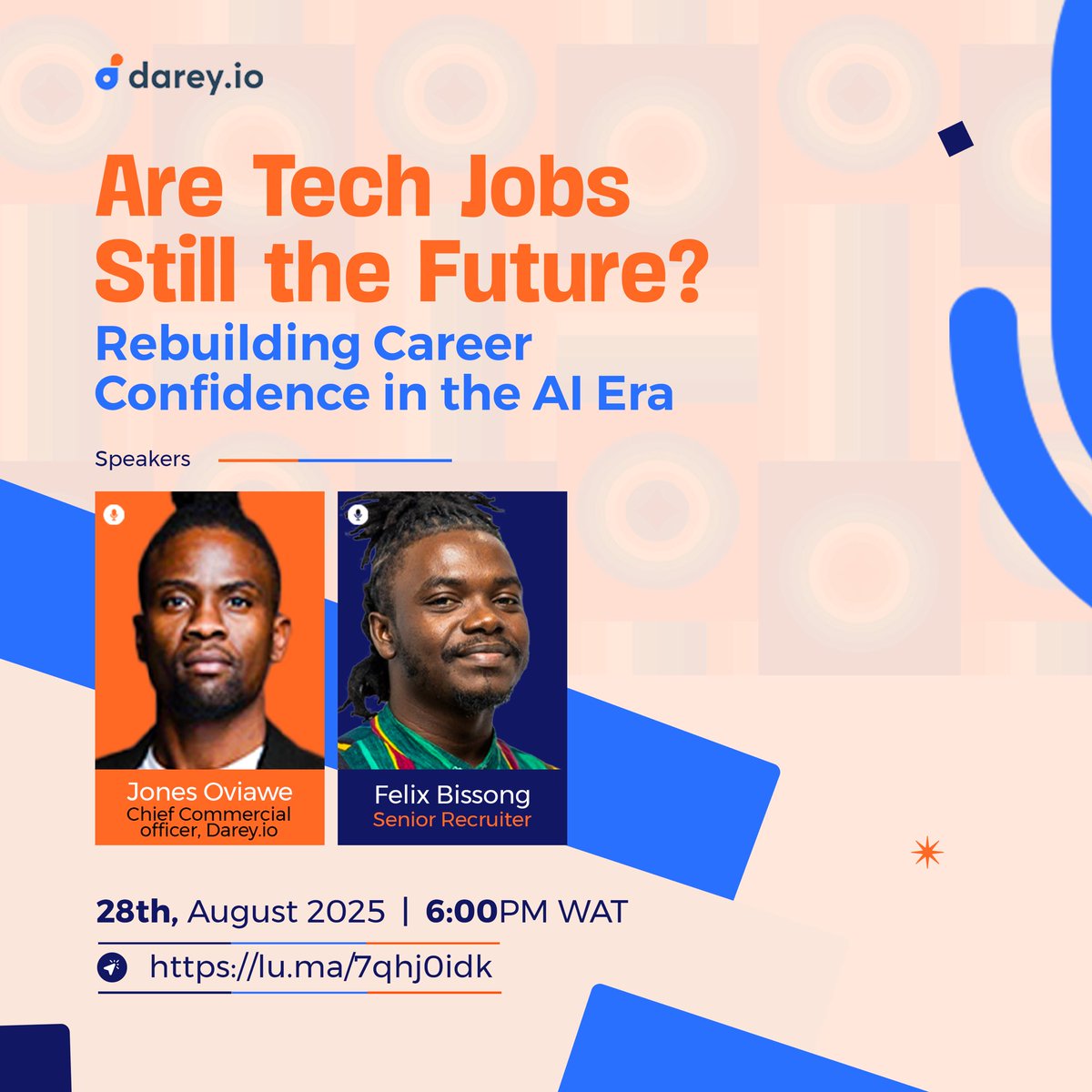With more than half of workers (52%) worried about AI’s impact on their careers, it’s time to rebuild confidence.

Join us on August 28 at 6pm with <a href="/bsong_HR/">Felix The GenZ HR is Hosting Career Brunch</a> &amp; <a href="/JonesOviawe/">Jones Oviawe-Jones</a> to explore how tech jobs can still be your future.

Register here: lu.ma/7qhj0idk
