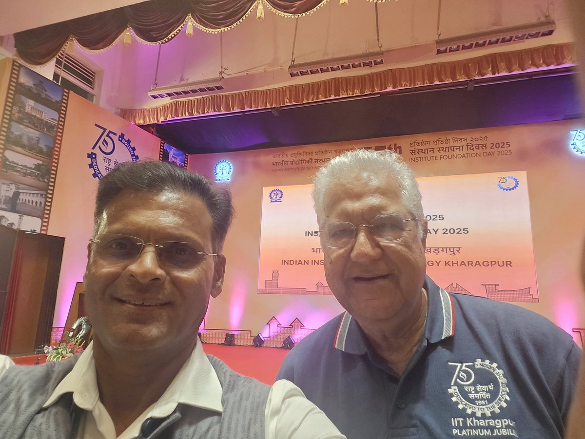 nccudaan's tweet photo. IIT Kharagpur 75th Foundation Day on 18 Aug 2025, deeply humbled and excited to participate on such a momentous historical occasion in Netaji Auditorium amongst the luminaries of the lIT diaspora across the globe. In picture with legendary Mr Arjun Malhotra founder partner of HCLTech awarded Platinum Jubilee Alumni Award. The hall reverberated with calls of #Atmanirbhar #Bharat and patriotism when Gautam Adani delivered his plenary address connecting freedom fighters at Hijli Jail, India's freedom struggle and the new freedom struggle for technology sovereignty for building a stronger and self reliant Bharat.
Indian Institute of Technology, Kharagpur IIT Kharagpur - Vinod Gupta School of Management Alumni Committee
VGSOM IIT Kharagpur
#75thFoundationDay #PlatinumJubilee @iitkharagpur @hcltech