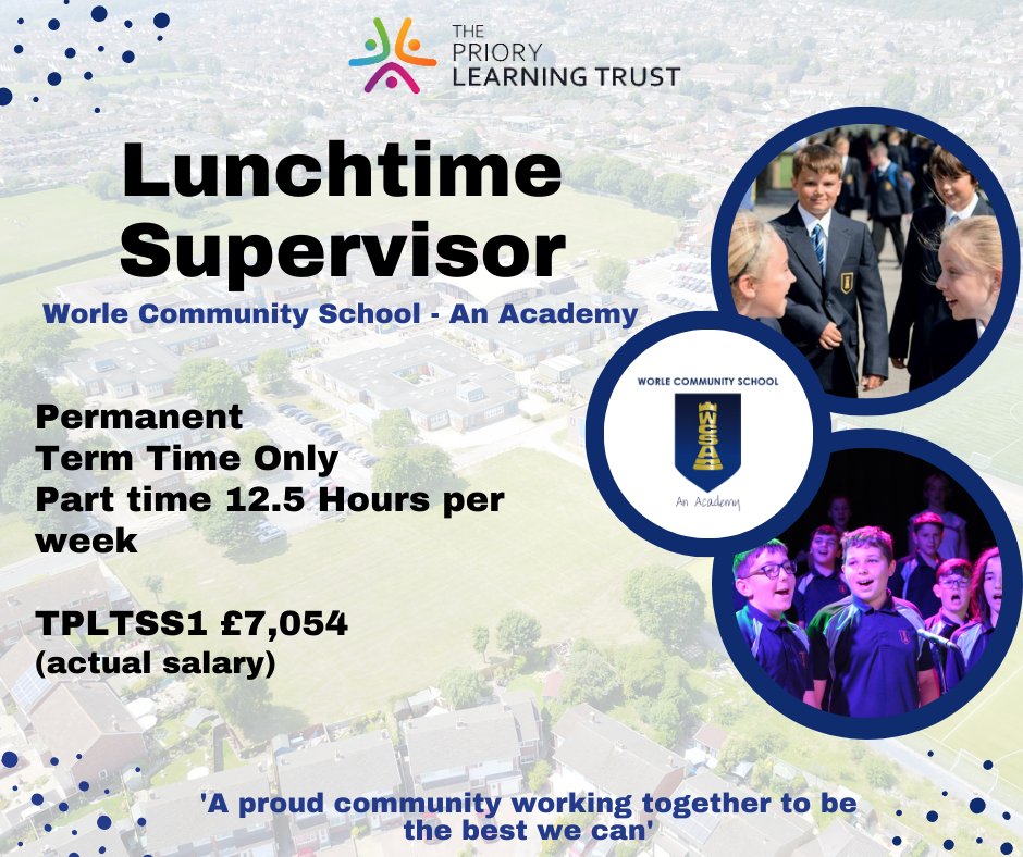 - Lunchtime Supervisor -
<a href="/_TPLT_/">The Priory Learning Trust</a> <a href="/WorleCSA/">WCSA</a>

We are looking for a caring, reliable and enthusiastic individual to join our team, supporting and supervising our students.

For more info &amp; to apply, please visit the link below;
bit.ly/3Hvmh7M

#Lunchtime #TPLT #Secondary