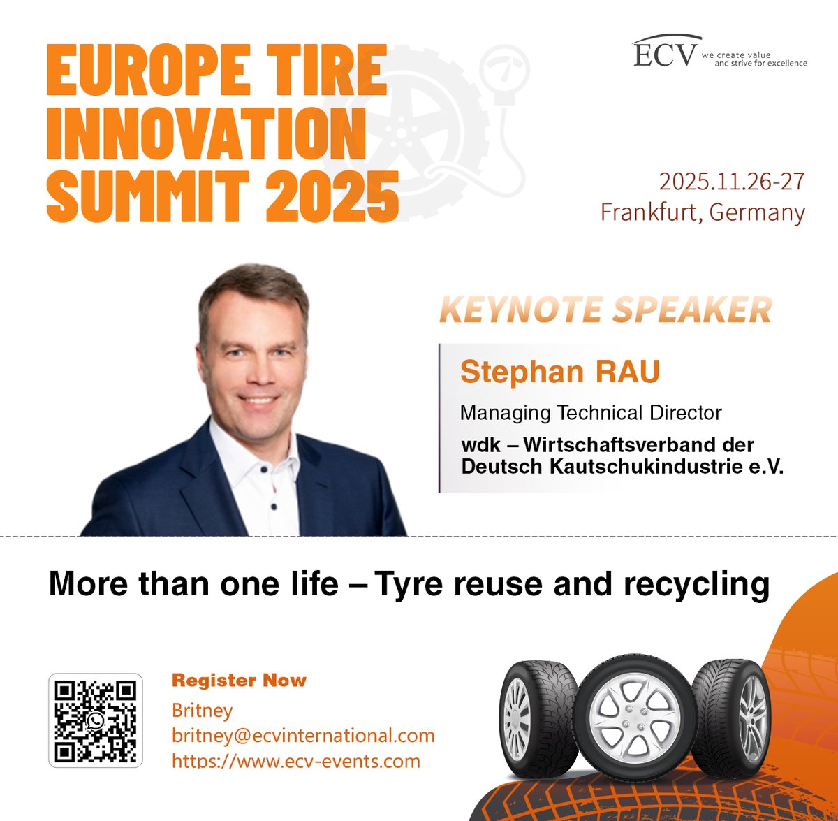ECV_International (@ecv_int) on Twitter photo π’ We are thrilled to announce that Stephan RAU from wdk β Wirtschaftsverband der Deutsch Kautschukindustrie e.V. will be a featured speaker at the #Europe #Tire Innovation #Summit 2025.
π Don't miss Stephan RAU's insightful presentation.
π ecv-events.com/ETIS2025?cci=29 π’ We are thrilled to announce that Stephan RAU from wdk β Wirtschaftsverband der Deutsch Kautschukindustrie e.V. will be a featured speaker at the #Europe #Tire Innovation #Summit 2025.
π Don't miss Stephan RAU's insightful presentation.
π ecv-events.com/ETIS2025?cci=29