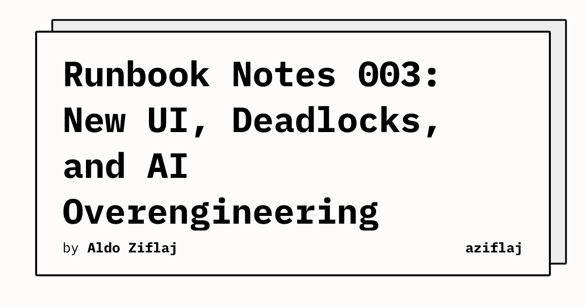 AldoZiflaj's tweet photo. 💻 Runbook Notes #003
Until now: 4 terminals to demo workflows (logs, pods, jobs, triggers).
Now: a Frontend to watch workflows in real time &amp; read logs. Plus a few stories on AI overengineering and debugging a self-deadlock
#buildinpublic #golang #devtools #workflowengine https://t.co/IpWstJMepR