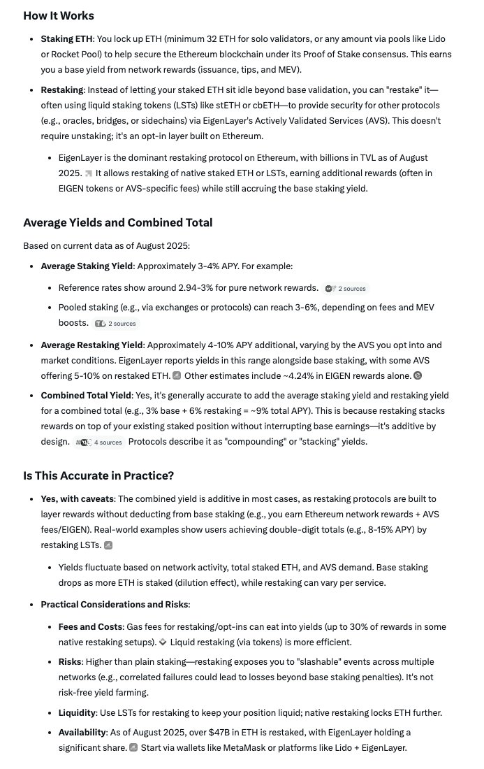 mAxLPHA's tweet image. So just going through $SBET's fillings... they are currently generating ~2.5% (annualized) in staking yield. Doesn't look like they have begun to implement re-staking at scale. 

1. Avg $ETH Staking Yield = 3%
2. Avg Re-staking Yield = 4% (additive to staking)

Combined Yield ~7%