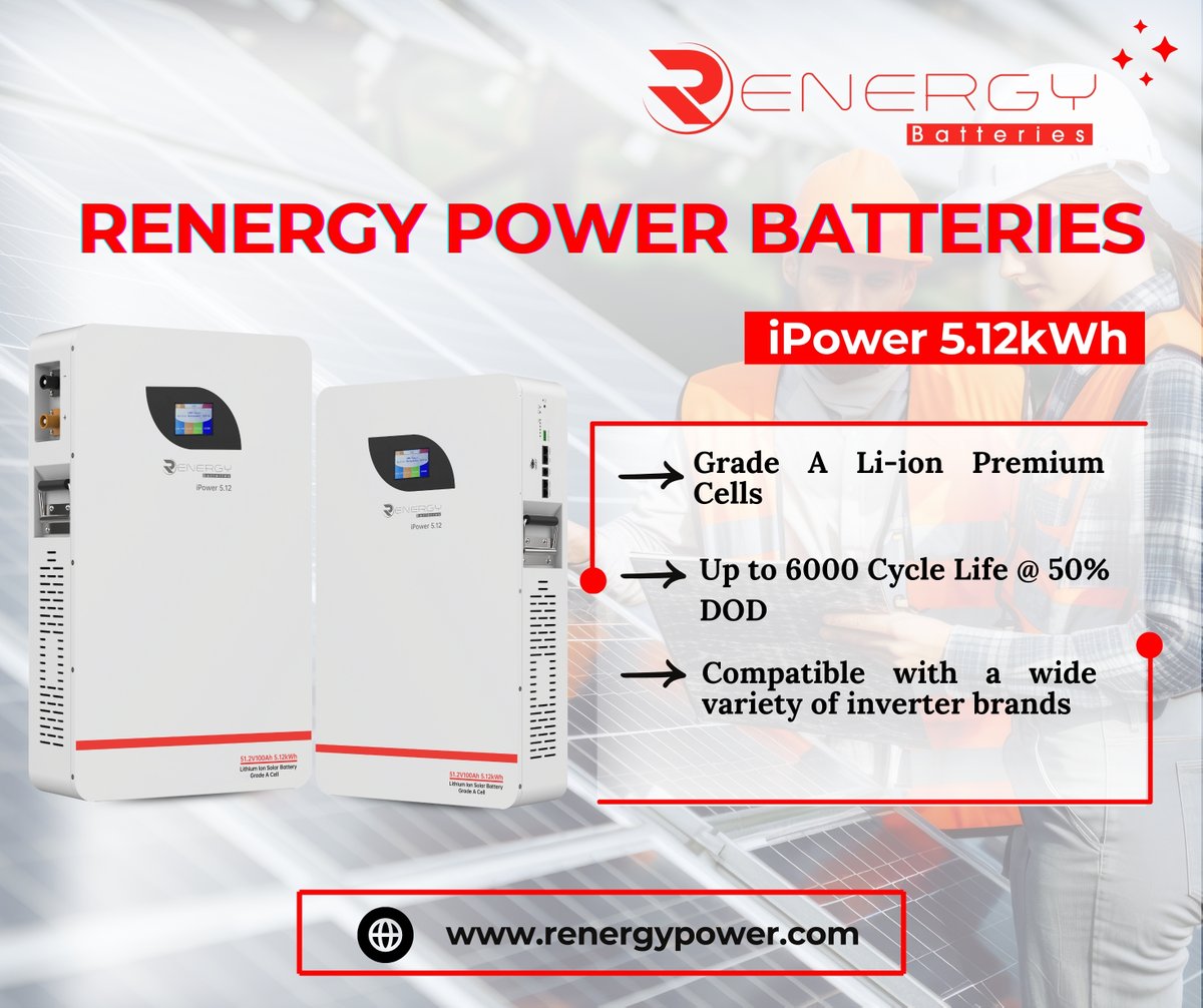 Renergypowerbat's tweet image. The 𝐑𝐞𝐧𝐞𝐫𝐠𝐲 𝐢𝐏𝐨𝐰𝐞𝐫 𝟓.𝟏𝟐𝐤𝐖𝐡 𝐖𝐚𝐥𝐥-𝐌𝐨𝐮𝐧𝐭 𝐁𝐚𝐭𝐭𝐞𝐫𝐲 
✅ Up to 6000 cycles 
✅ Scalable up to 16 units

#RenergyPower  #WallMountBattery #SmartEnergyStorage #NoMoreBlackouts #CleanReliablePower #SustainableEnergy
🌐Visit: renergypower.com