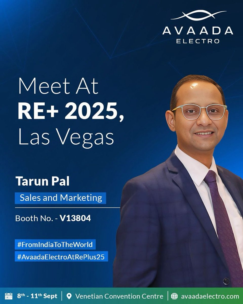 Meet Tarun Pal from Avaada Electro's Sales &amp; Marketing team, at RE+ 2025 this Sept.

Showcasing Avaada Electro’s high-efficiency solar modules &amp; cells for reliability &amp; scale

📍Venetian CC, Level 2, Las Vegas | 8–11 Sept | Booth V13804