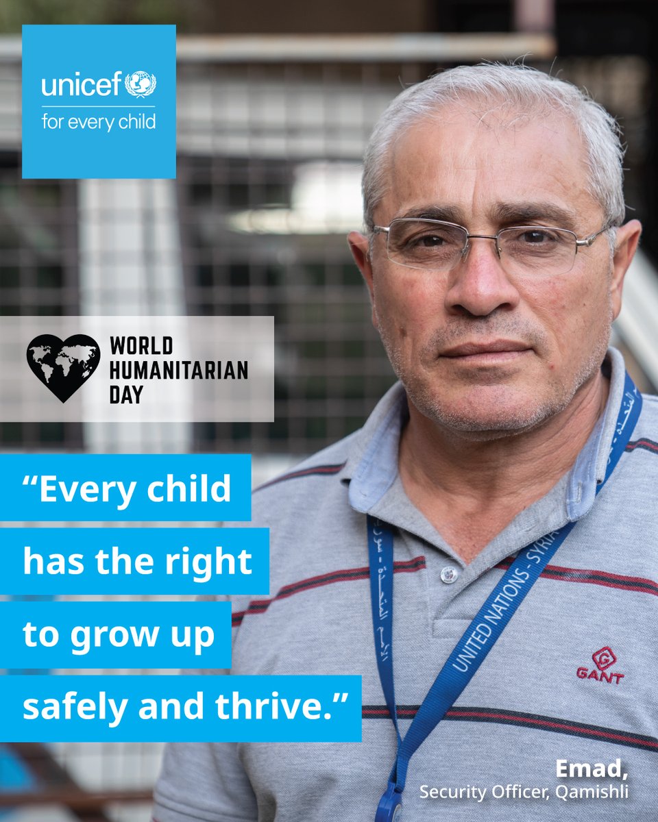 UNICEFinSyria's tweet image. 🤝 On this World Humanitarian Day, we honour the dedication, courage, and compassion of humanitarians around the world — especially those working tirelessly on the frontlines of crisis.

In Syria, UNICEF staff are doing more than just delivering aid — they are bringing hope, and…
