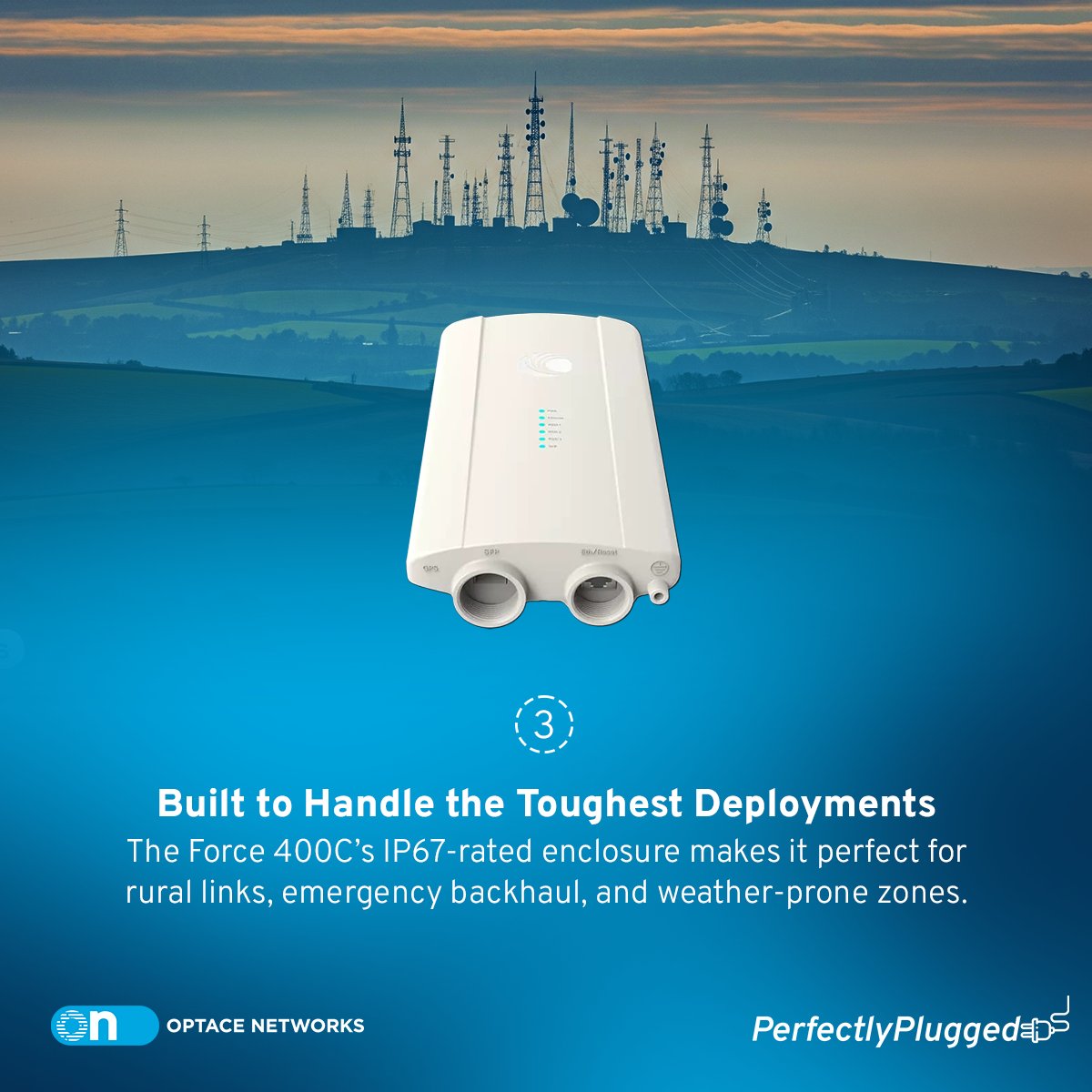 OptaceNetworks's tweet photo. Expanding fiber? Connecting MicroPOPs? Building rural backhaul?
The Cambium Force 400C delivers gigabit speeds, rugged design &amp; low OPEX.
🔗 Learn more: https://t.co/y9tOItgT3a
📅 Register for our event: https://t.co/9NhpbJSQ3E https://t.co/61vU4rQ0hA