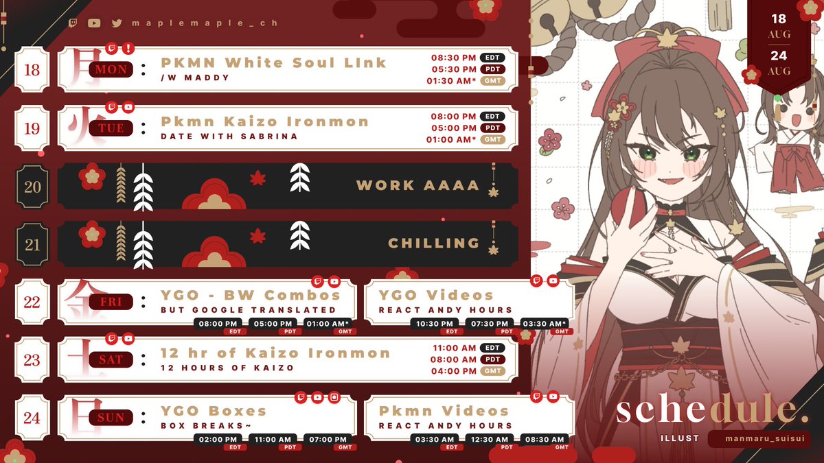 Schedule for this week. 
Pokemon and YGO and a lot of Pokemon