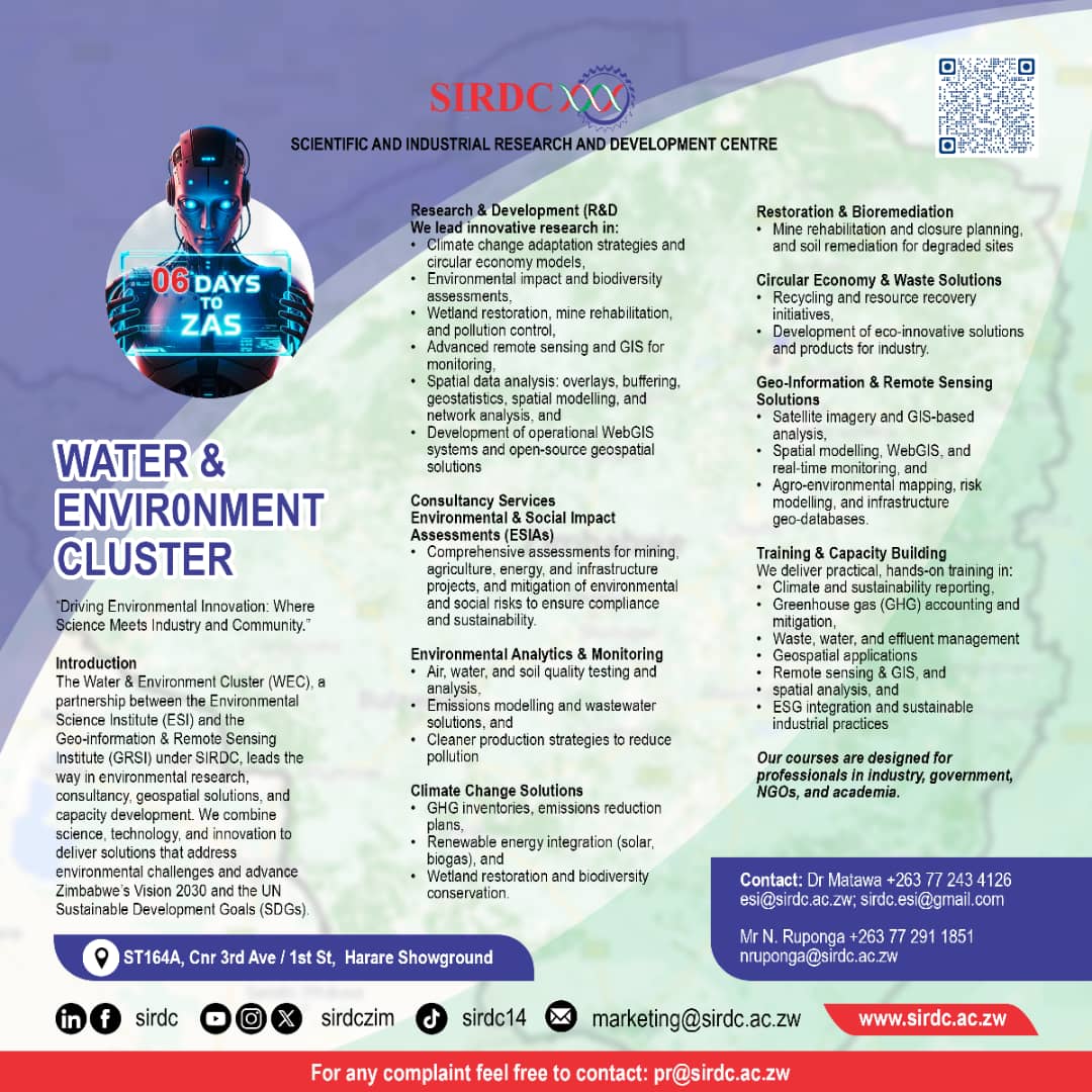 SIRDC: Connecting Agriculture, Industry and Communities through Technologies

Visit our stand during the Harare Agricultural Show week ( 25-30 August 2025 )