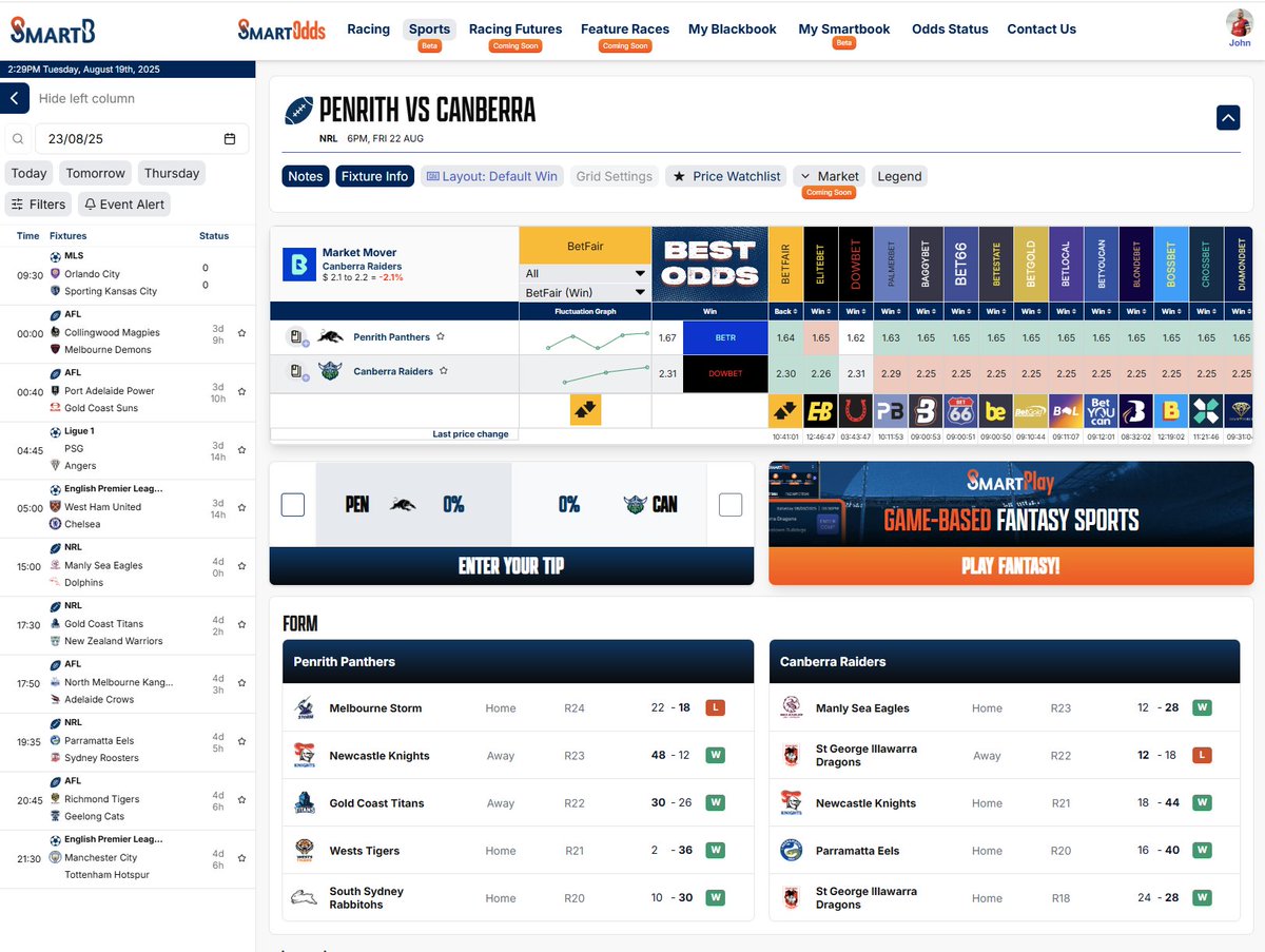 SmartBapp's tweet image. With SmartOdds, you can compare sports odds across almost 100 bookmakers. Use code TWITTER25 for a 30 day free trial. smartb.com.au/smartodds-sign…

#compareodds #nrl #afl #punting