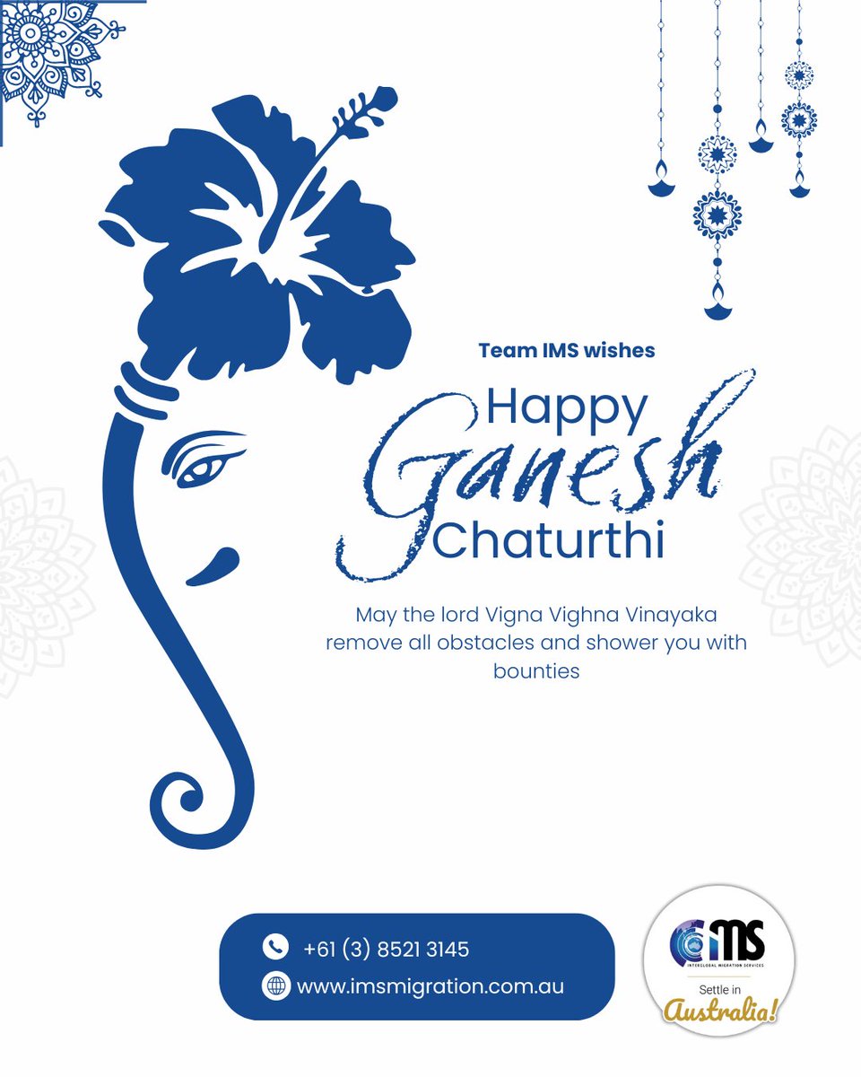 ims_migration's tweet photo. This Ganesh Chaturthi, may Lord Ganesha bless your journey with smooth pathways and new beginnings.
Whether it’s starting a new life abroad or pursuing your dreams overseas—let wisdom, success, and good fortune lead the way. 🙏✈️
#GaneshChaturthi #MigrationWithBlessings #IMSAus https://t.co/8i7RIP8Vhe