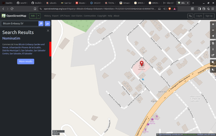 SoundmoneyP's tweet photo. @Forte11Cuba @BTCEmbassy_SV @libdesatoshi @sebacordero @Catry_a @Dulce_xyz favor de verificar dirección de la 'Embajada' - OpenStreet dice que está ubicado en 'Pinares de Escalón', al lado poniente de Prolongación Alberto Masferrer, en Avenida la Montaña o Av. El Boqueron. https://t.co/knJ5GWHCDI