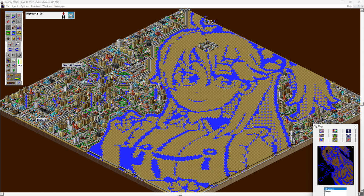 BlayzrRed's tweet photo. Sakura Miko but as a City in SimCity 2000
#さくらみこ #miko_Art #SimCity2000 https://t.co/zmTCyC6HSe