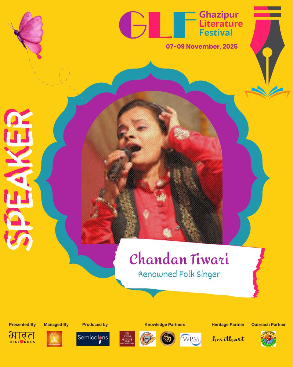 We at <a href="/BharatDialogues/">Bharat Dialogues</a> are delighted to welcome <a href="/chandanfolk/">Chandan Tiwari (Purabiyataan)</a> at #GhazipurLitFest
Renowned folk singer &amp; recipient of Bismillah Khan Samman, she is celebrated as the Bhojpuri Kokila, enriching Indian folk music with her soulful voice. #GLF2025