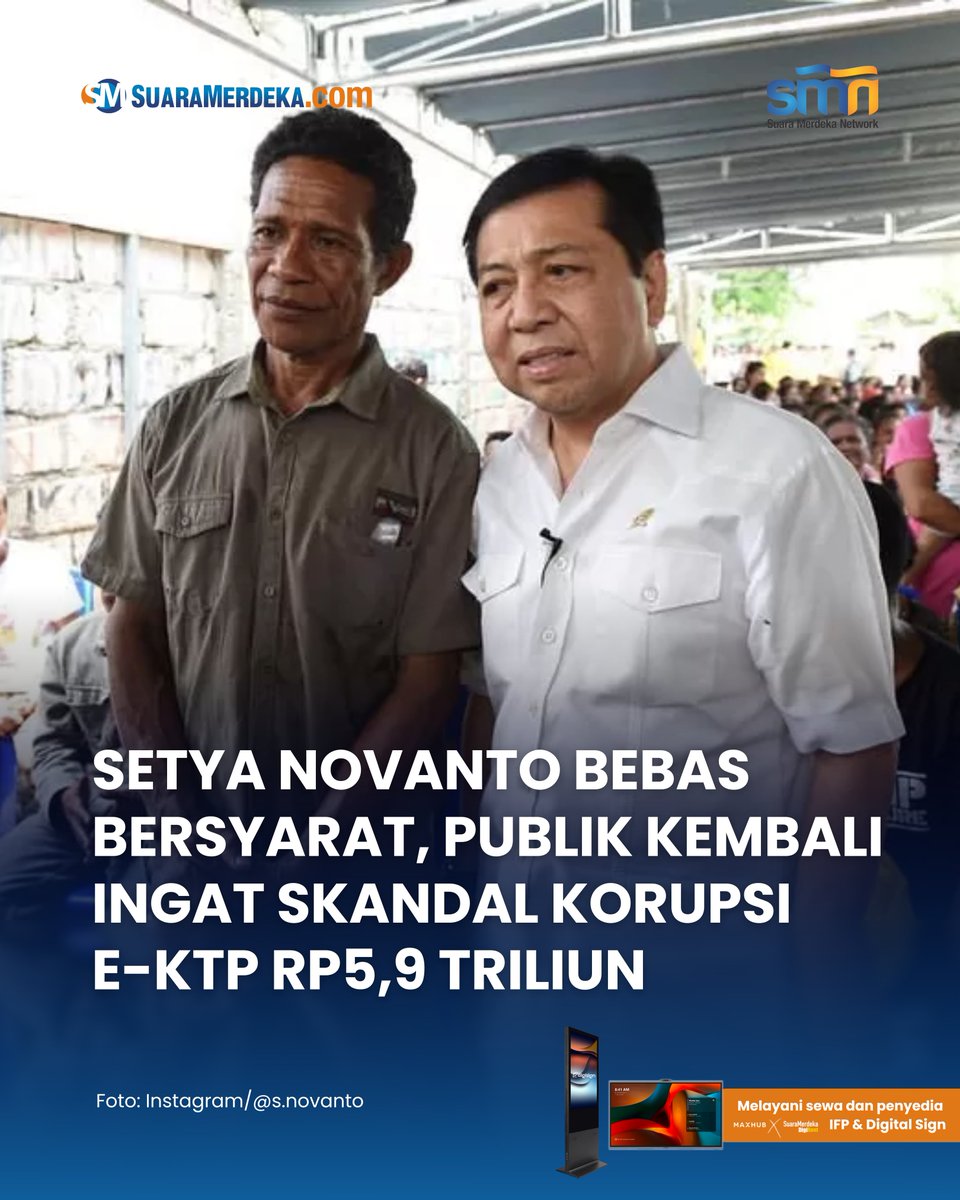 suaramerdeka's tweet photo. Mantan Ketua DPR RI sekaligus terpidana kasus korupsi proyek e-KTP, Setya Novanto, kini resmi bebas bersyarat.
https://t.co/zeb2CRYHL8
#suaramerdeka #setyanovanto #bebasbersyarat #kasuskorupsi #kosupsi #ektp #skandalkorupsi https://t.co/vg0MutDWtv