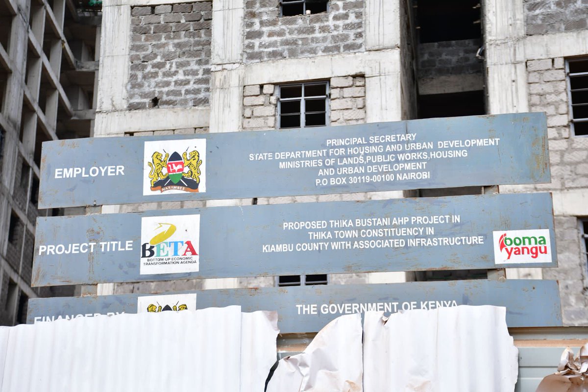 boma_yangu's tweet photo. Surrounded by informal settlements, the Thika Bustani Affordable Housing Project in Thika Town Constituency, Kiambu County, delivered through the State Department of Housing and Urban Development seeks to replace slum conditions with modern, dignified and affordable homes that uplift community livelihoods and transform the local landscape. 
Commenced in July 2024, the project features six residential blocks with a total of 931 housing units, offering a diverse mix to cater to different income brackets: bedsitters/studio apartments, one-bedroom units, two-bedroom (affordable, market and social categories) and three-bedroom (affordable, market and social categories). 
The blocks include A1 (G+15), A2 (G+15), B1 (G+14), B2 (G+14), B3 (G+14) and C (G+15). 
Amenities include eight retail shops within the residential blocks and a commercial block housing 16 additional shops, ensuring residents have access to essential goods and services within the estate.
Additionally, the project is a significant driver of economic activity in the area. It currently employs 266 people; 152 skilled workers, 104 unskilled labourers and 10 student trainees from local technical institutions, creating direct income opportunities and supporting numerous indirect jobs through supply chains and local enterprises.
