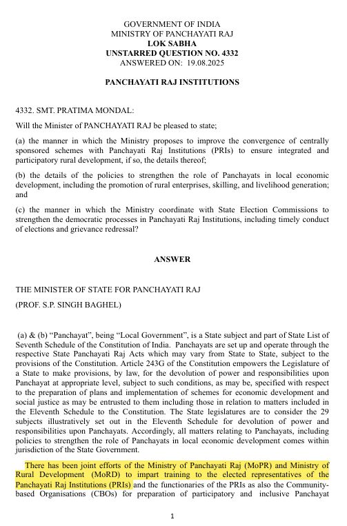 Pradyut Bordoloi (@pradyutbordoloi) on Twitter photo #TodayInParliament I asked the Minister of Panchayati Raj whether SCs, STs and women are receiving adequate representation as per the Constitution.
The Govt failed to give a clear answer despite it being responsible for training them.
#ParliamentWithPradyut
<a href="/INCAssam/">Assam Congress</a> #TodayInParliament I asked the Minister of Panchayati Raj whether SCs, STs and women are receiving adequate representation as per the Constitution.
The Govt failed to give a clear answer despite it being responsible for training them.
#ParliamentWithPradyut
<a href="/INCAssam/">Assam Congress</a>