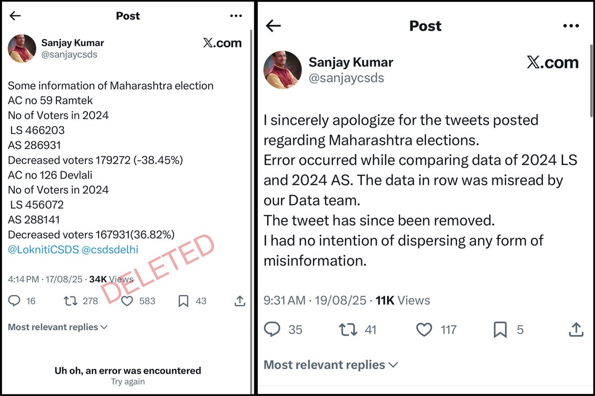 YearOfTheKraken's tweet image. Co-Director of Lokniti-CSDS spreads fake news about the Election Commission, which becomes the basis for Opposition Propaganda against ECI.

Then, Lokniti-CSDS conducts survey which shows declining trust in the Election Commission.

Elite Propaganda!