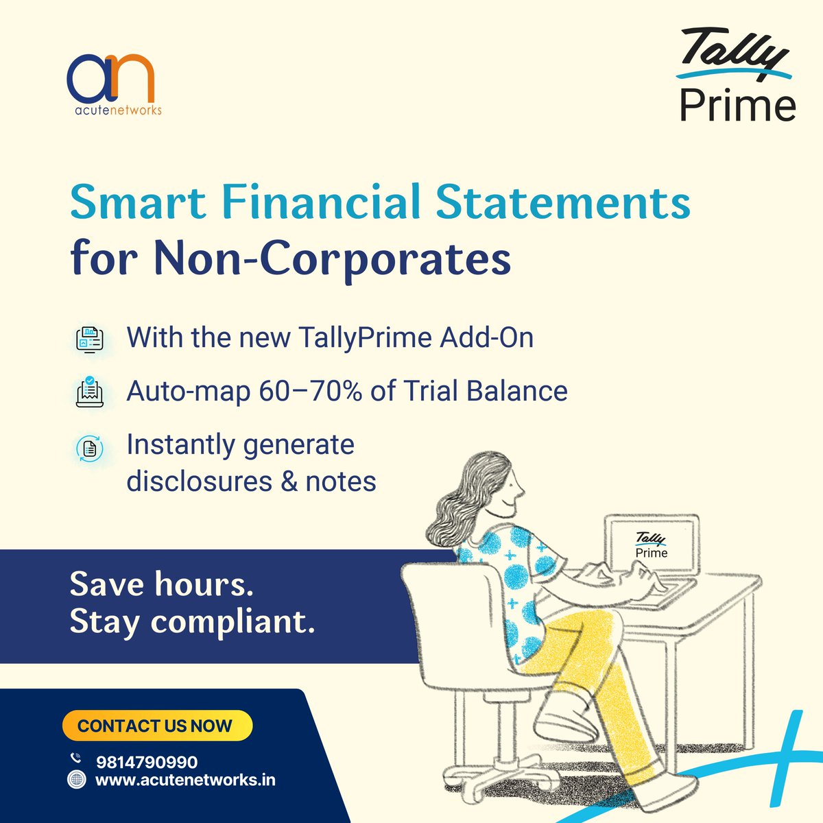 acute_networks's tweet image. 📊 Compliance made easy!

No more endless hours on trial balances.
👉 Auto-map 60–70% &amp;amp; generate disclosures instantly with TallyPrime Add-On.

📞 9814790990
🌐 acutenetworks.in

#BusinessSimplified #AccountingMadeEasy #TallySolutions #SmartAccounting #AcuteNetworks