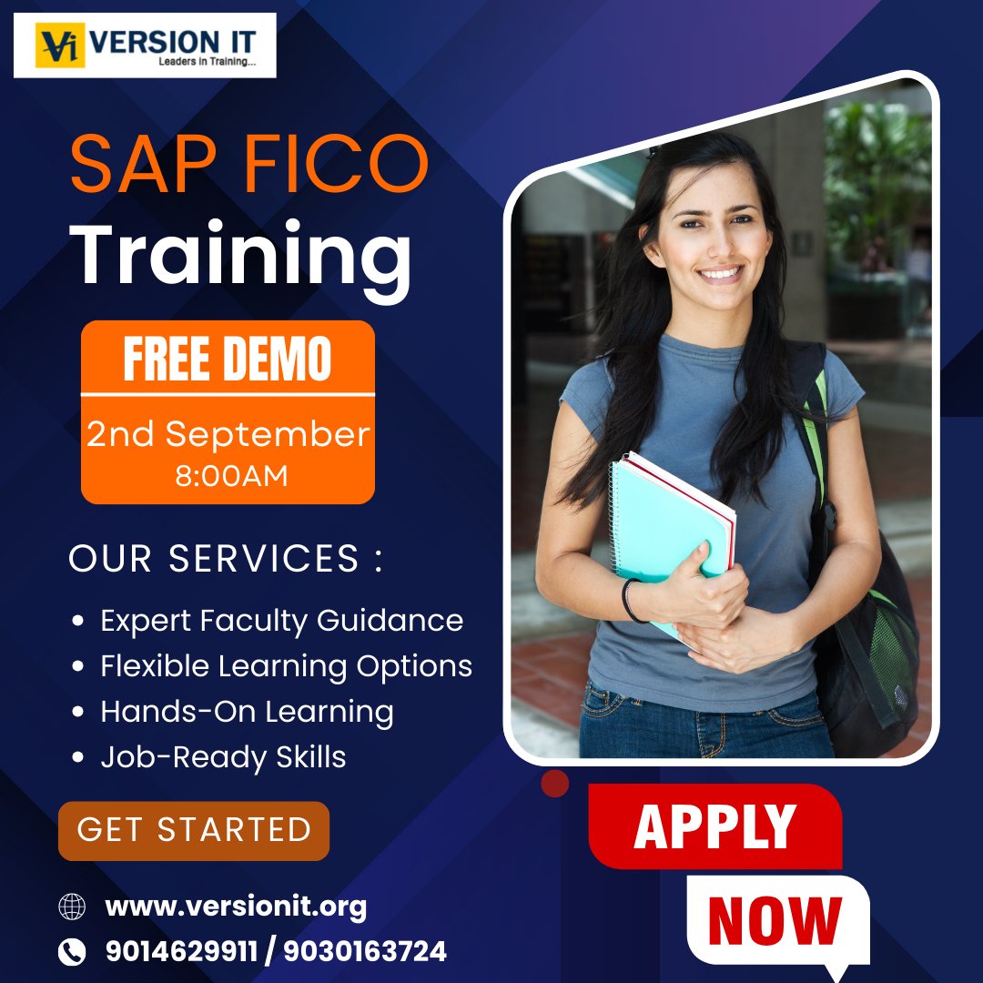 PVersionit's tweet image. 🚀 Build your career in SAP Finance (FICO) with Version IT – Hyderabad’s trusted SAP institute!

📅 Demo: 2nd Sept 2025 | ⏰ 8:00 AM
📚 Duration: 4.5 Months | 🖥 Online &amp;amp; Classroom
👉 Register: forms.gle/U1uUyQERx8jwVJ…

#SAPFICO #SAPTraining #VersionIT #SAPCareers