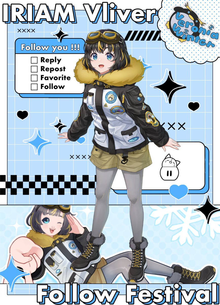 That time again.. ...  Hi there! My name's Veronia Vvinter, but you can just call me Roni! I'm the macaroni penguin explorer of IRIAM US. You should come join us on our next expedition. We'd love to have you!! 🐧⛏️

#IRIAMMaintFollowFest || #IRIAMメンテ中のフォロー祭り