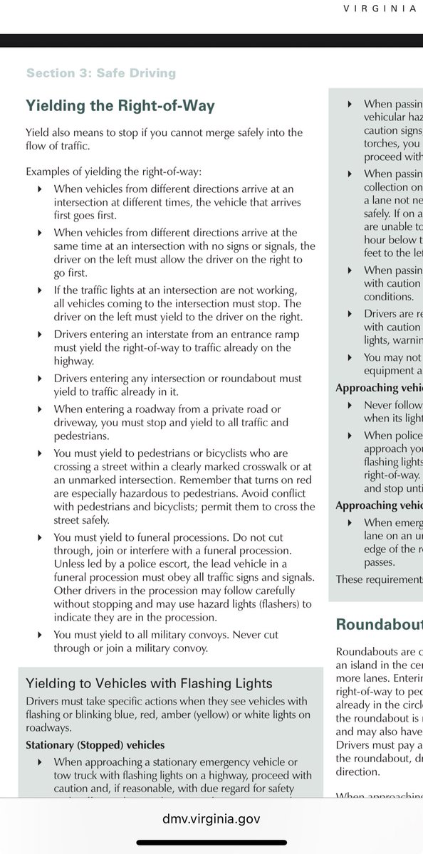 RichardThePooh's tweet photo. @SladeTheGuy @GPrime85 According to the VA driver’s manual, right-of-way goes to the right regardless of who is turning which direction, assuming everyone arrived at the same time. So yes, according to VA, the order is 3, 1, 2. https://t.co/ZkC2Y29rNc