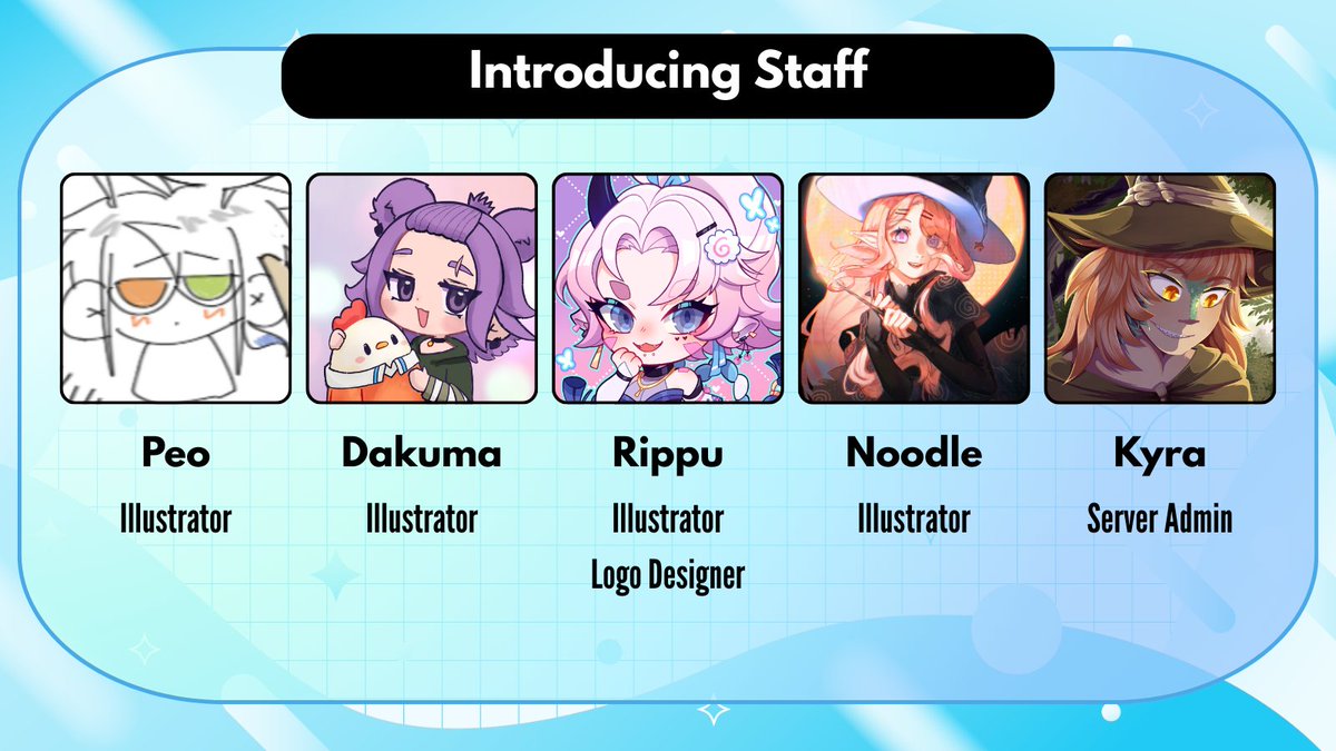 AriseVT Official 🗨 VTuber Group (@arisevtube) on Twitter photo 🔷STAFF INTRODUCTION🔷
This week we are announcing staff who are part of our group! Each day through Saturday we will have a short highlight! Welcoming more artists and our server admin!
🔷 <a href="/e97peo/">peo | vgen open!</a>
🔷 <a href="/Dakuma_Art/">DAKUMA 🐻</a>
🔷 <a href="/ripkremit/">Rippu★Hoshimi - V-ARTIST</a>
🔷 <a href="/NoodleDoodleVT/">Noodle 🌟 (Comms Open!)</a>
🔷 @/KyraBonk on Bsky 🔷STAFF INTRODUCTION🔷
This week we are announcing staff who are part of our group! Each day through Saturday we will have a short highlight! Welcoming more artists and our server admin!
🔷 <a href="/e97peo/">peo | vgen open!</a>
🔷 <a href="/Dakuma_Art/">DAKUMA 🐻</a>
🔷 <a href="/ripkremit/">Rippu★Hoshimi - V-ARTIST</a>
🔷 <a href="/NoodleDoodleVT/">Noodle 🌟 (Comms Open!)</a>
🔷 @/KyraBonk on Bsky