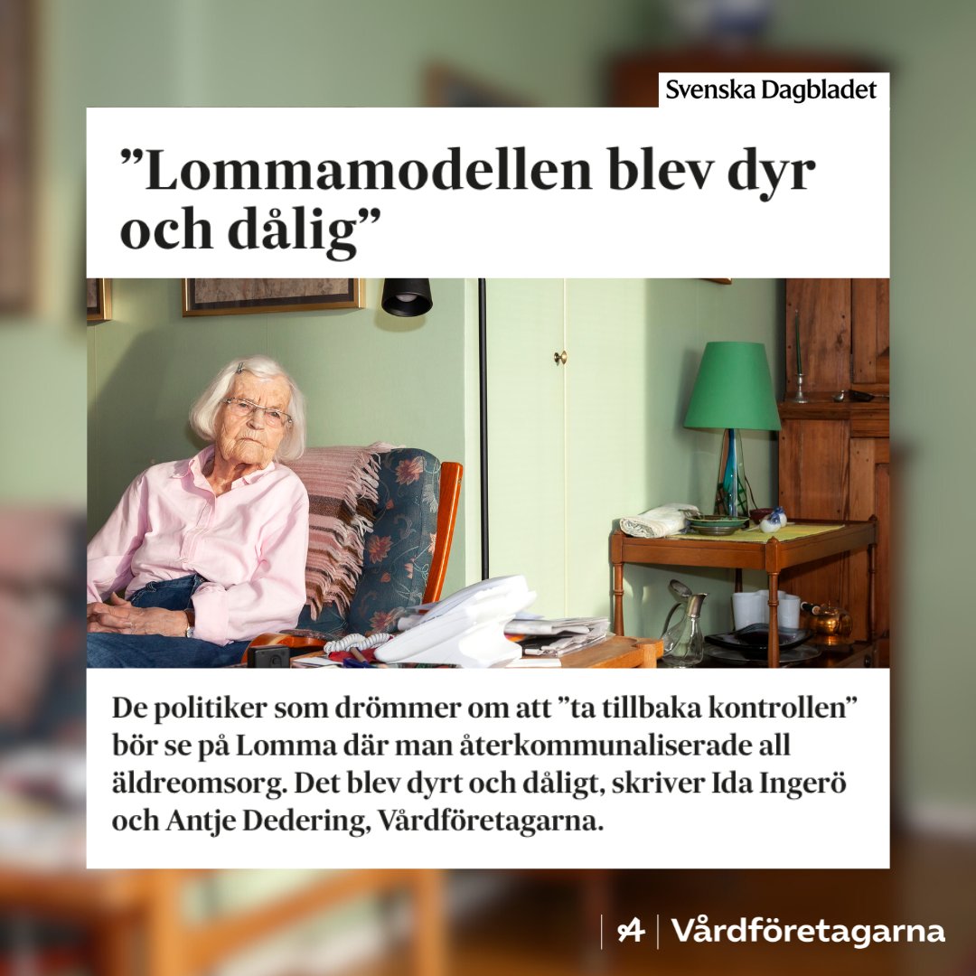 För fem år sedan återkommunaliserade Lommas borgerliga kommunledning all äldreomsorg. Det skulle bli ”mer pang för pengarna” lovade man. 

Hur gick det?

- Lägre nöjdhet bland omsorgstagare inom hemtjänsten, 67 % är nöjda, jämfört med riksgenomsnittet, 86 %

👇👇