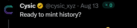 are you ready for what's about to come on <a href="/cysic_xyz/">Cysic</a> 

nft szn is inevitable and imminent

top 500 yappers definitely gonna eat good

are you among them ??  

computeFi and zk is about to go cr@zy

well well, gmsori