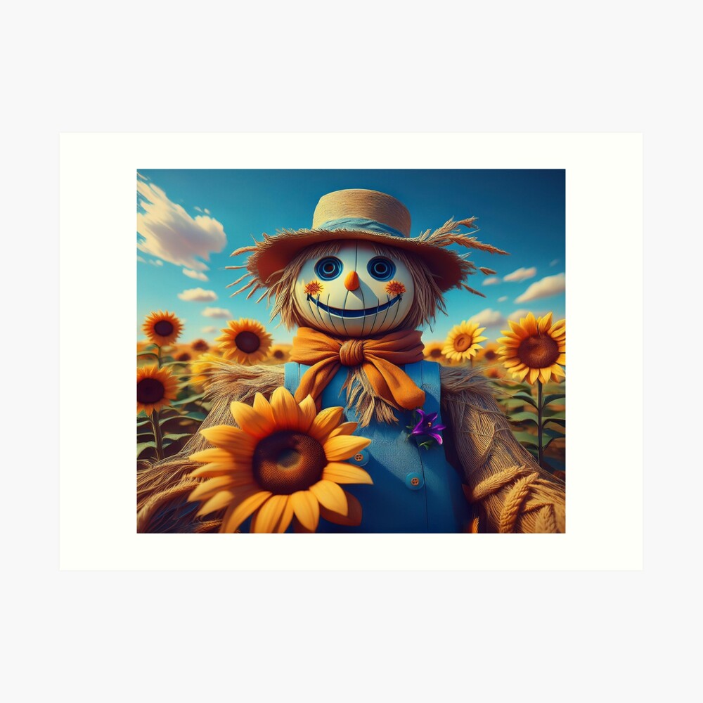 Beneath the wide country sky, he smiles with quiet charm.

A hat of straw.
A field of golden sunflowers.
A warmth that whispers harvest is coming.

Smiling Scarecrow in Sunflower Field
Part of the Insightful Merch collection. 
Art that makes you pause. 
Shop now: