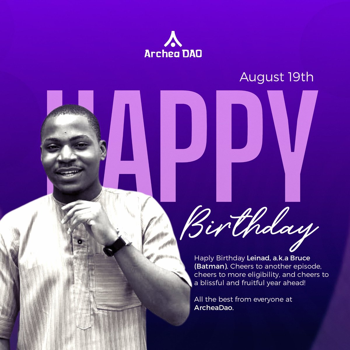 ArcheDao's tweet photo. Today we acknowledge and celebrate a driving and reserved force within the team 
@leinad_wilson 

Cheers to many blissful years in Good strength and lot of Greens (you know what I mean 😉)
Eligibility remains thy testimony.bulls and the bears favor you.

Happy birthday king 👑 https://t.co/PZkOiG0aiB