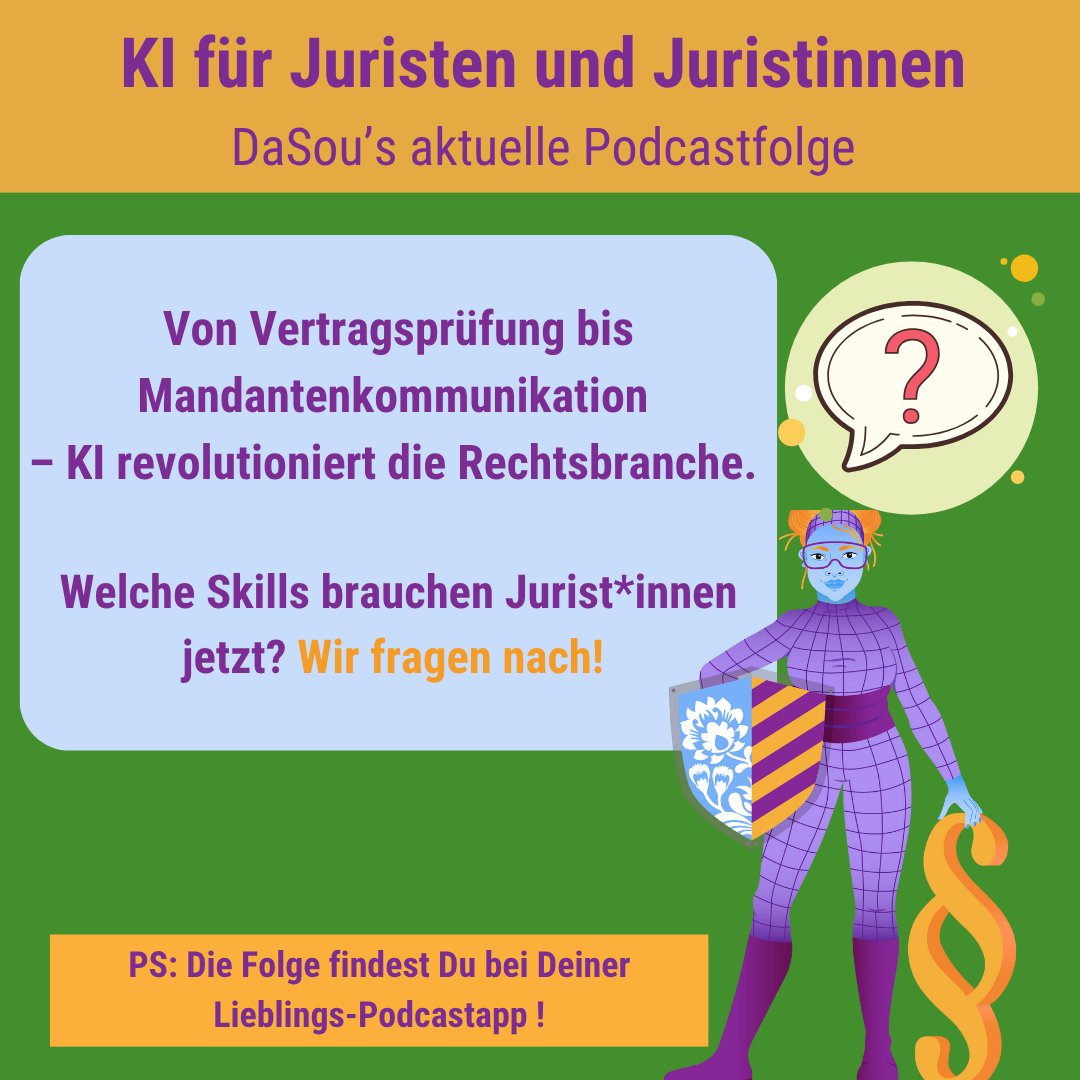 KI revolutioniert die juristische Arbeit.
In der neuen Folge Dasou sprechen Karina Filusch &amp; Annelie Gallon darüber, wie KI in Kanzleien &amp; Rechtsabteilungen bereits eingesetzt wird – von Contract Lifecycle Tools bis hin zu Legal Prompting.

🎧 ae2onc.podcaster.de/download/44_Da…