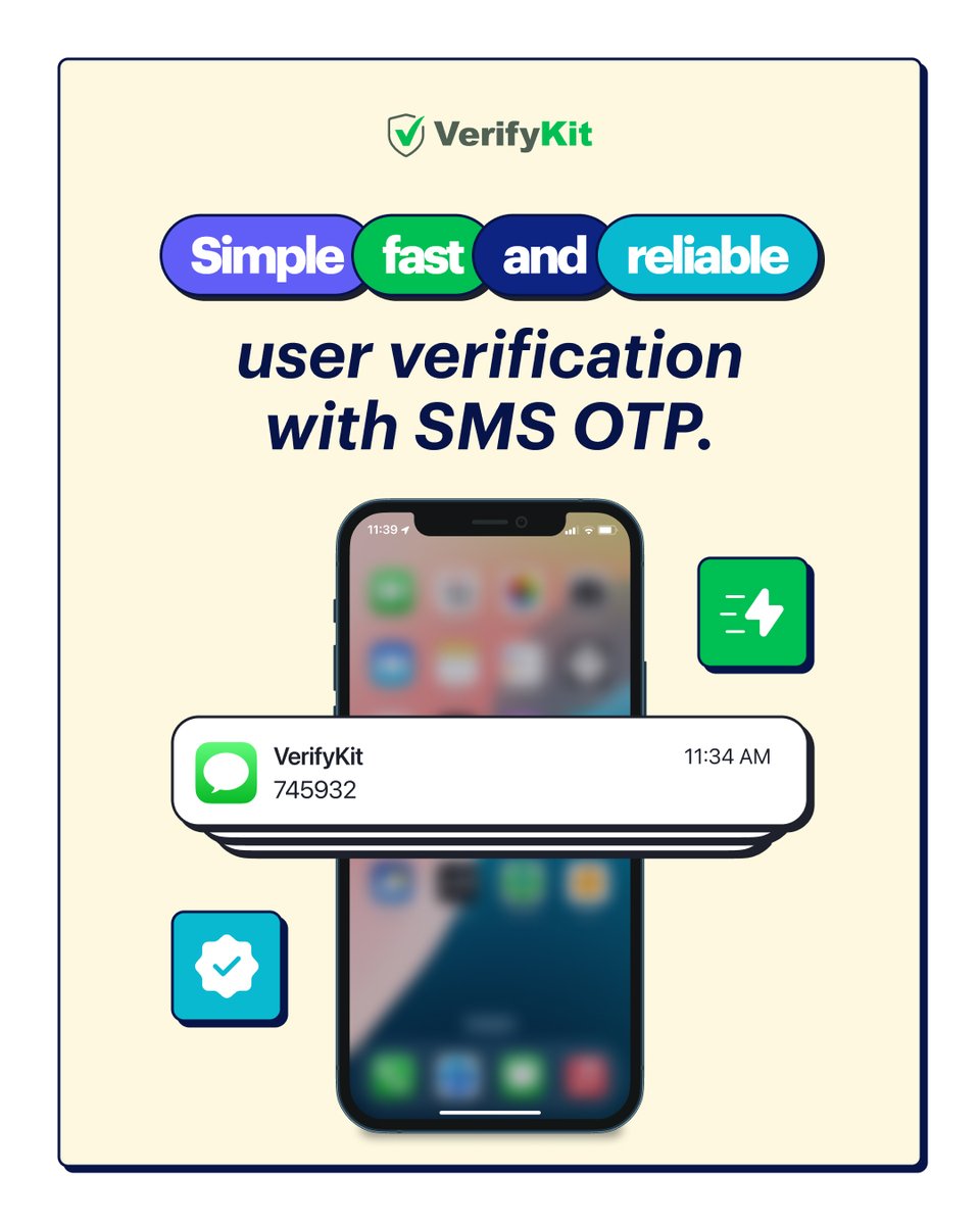 vrfykit's tweet image. Experience fast, seamless, and reliable SMS OTP verification.
Instantly verify your users and simplify the process with VerifyKit.
#VerifyKit #SMSOTP #UserVerification