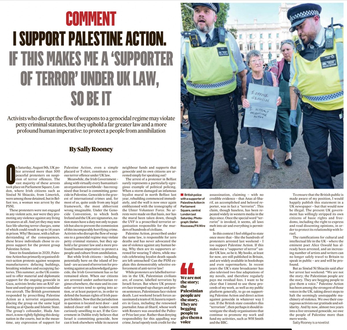 “While protesters are labelled terrorists in the UK, Palestinian civilians are, of course, labelled terrorists by Israeli forces. But where UK protesters face trumped-up charges and prison sentences, Palestinians face violent death.”
~Sally Rooney

Irish Times Weekend

☕️🥐

1/4