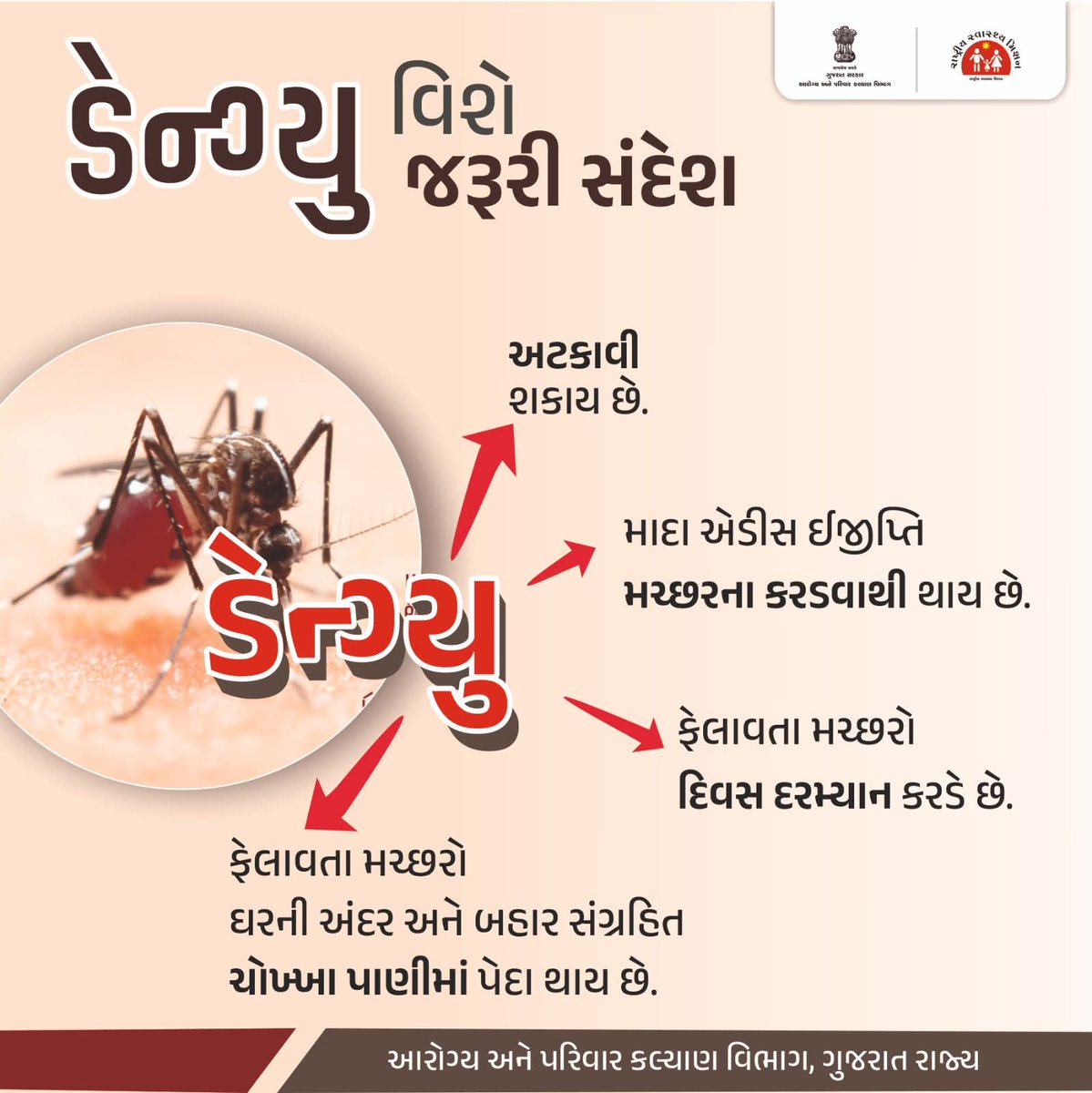 PHCVELAVADAR's tweet photo. જાણો ડેન્ગ્યુ વિશે જરૂરી સંદેશ...   

ડેન્ગ્યુ ફેલાવતા મચ્છરોની ઉત્પત્તિ અટકાવવા આજે જ સજાગ બનો, ઘર અને પરિવારને સુરક્ષિત રાખો. https://t.co/0e79VEzdaD