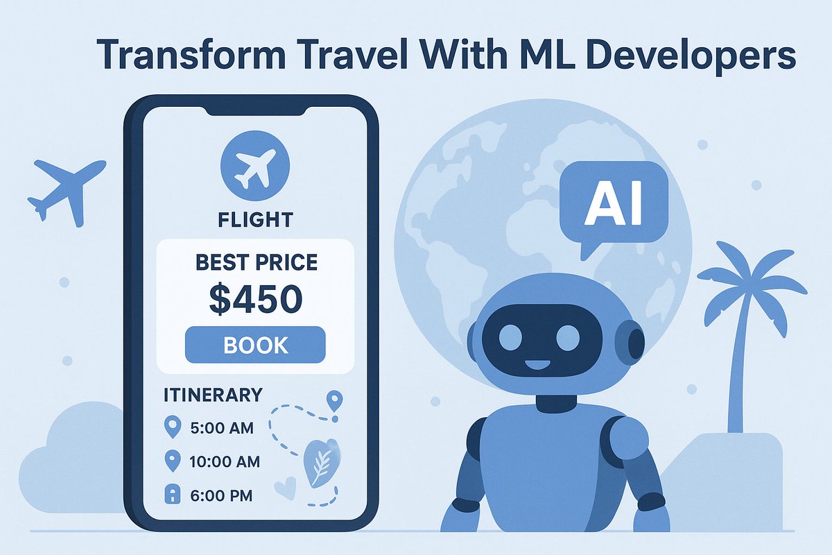 PrincyN5566's tweet image. ML powers dynamic pricing and AI-driven itineraries in modern travel apps.
✈️ Travel + ML = smarter itineraries & pricing. Hire ML developers today! HourlyDeveloper.io
#HireMachineLearningEngineer #TravelTech #HireMLDevelopers #AI #ML #MachineLearningPlatform #MLenginner