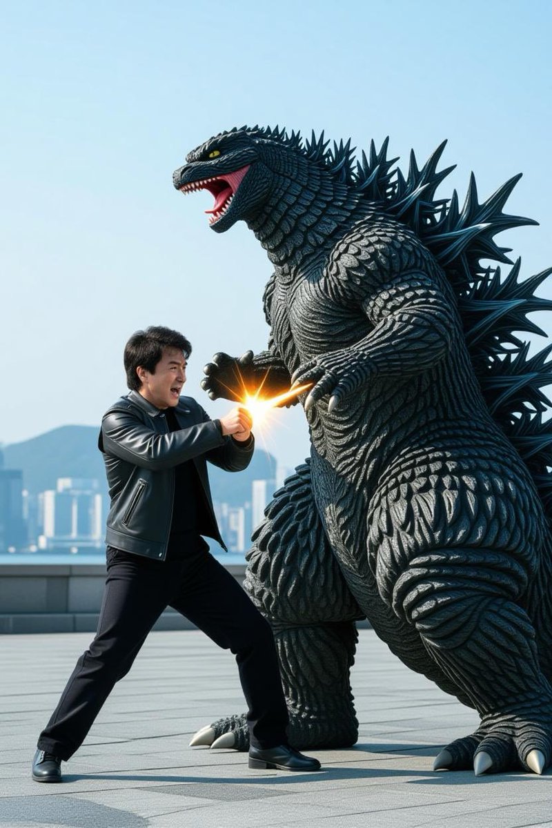Grok Imagine prompt:

Jackie Chan fighting Godzilla