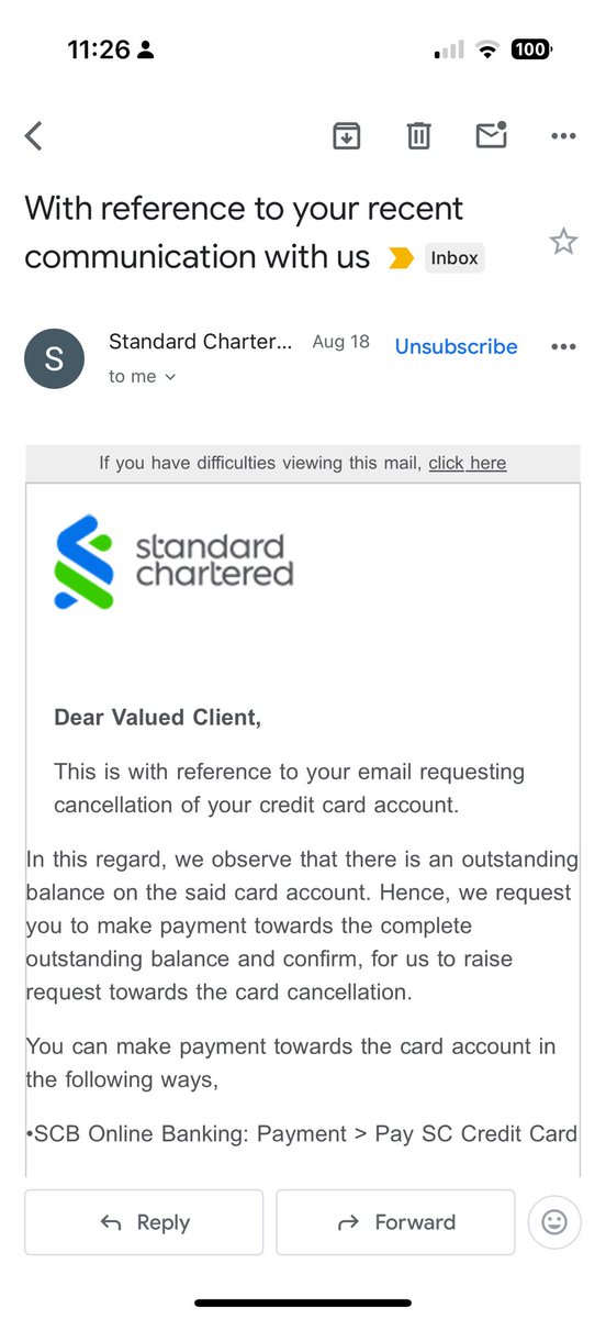 ivydity's tweet photo. @StanChartHelp @StanChart #StandardChartered I still getting this email I hav shared payment evidence have requested you to close my card You don’t reply to https://t.co/N3rkW8dDKJ CIBIL score is getting affected. Please shut my card by EOD, else, I am going to the consumer code https://t.co/t0d3jAcaWw