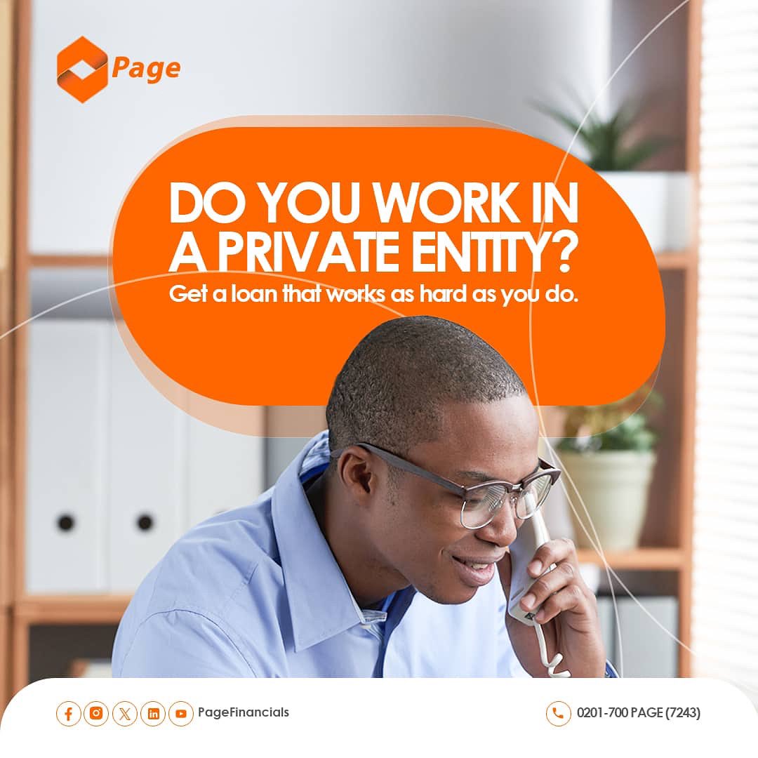 pagefinancials's tweet photo. Working in the private sector means juggling alot, let us take some weight off your shoulders. Get a quick, easy personal loan tailored for your hustle. No collateral, no guarantor, no paperwork. 

Apply today at https://t.co/0mgyVJ9vMg https://t.co/zmsO1dzrps