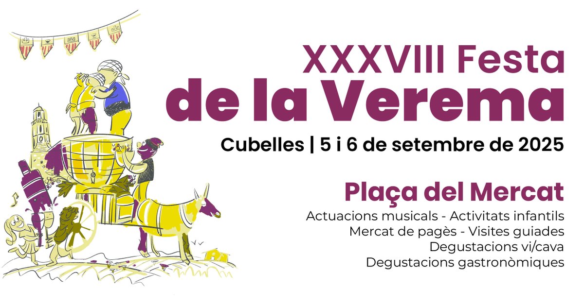 🎶 La 38a Festa de la Verema portarà a <a href="/buhosoficial/">Buhos</a> com a cap de cartell del festival musical.

🍇 Els 5 i 6 de setembre el municipi rememora el seu passat agrícola amb l’homenatge a la pagesia local.

🔗cubelles.cat/actualitat/not…

<a href="/CubellesTurisme/">Turisme Cubelles</a> 
#FestadelaVerema25