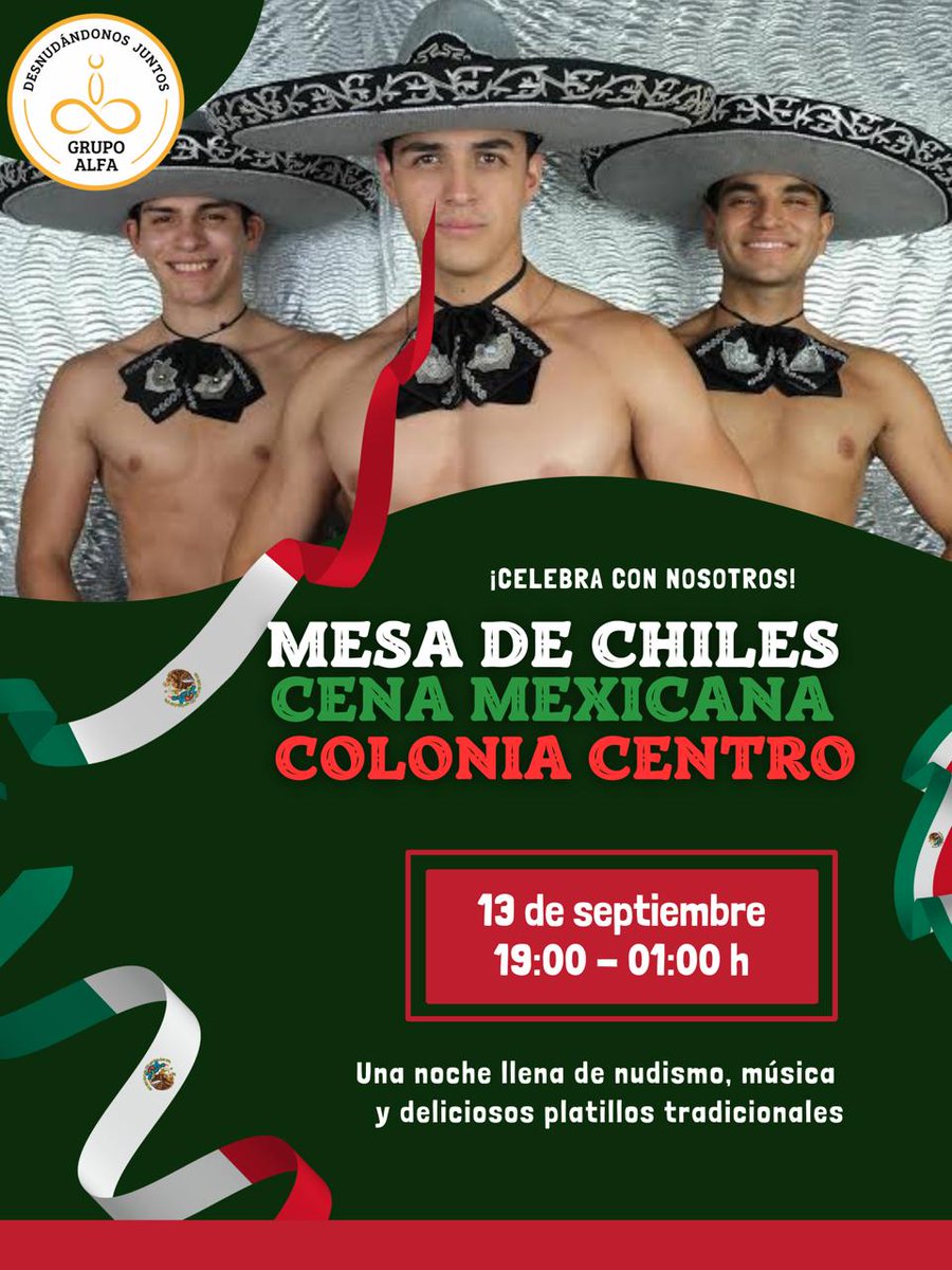 Al Chile va a estar muy rico 🌶️
Cena Mexicana Gourmet al desnudo, solo para hombres 🏳️‍🌈
Aprovecha el precio de lanzamiento 😏🔥
#Nudismo #nudista #cenanudista #nochemexicana 
<a href="/TercerPisoCDMX/">𝕋𝕖𝕣𝕔𝕖𝕣 ℙ𝕚𝕤𝕠 ℂ𝔻𝕄x (𝟛𝟟𝕜)</a> <a href="/machito_bb/">machito pasivo BBK (40K)</a> <a href="/CHICOSXG/">CHICOS XG</a> #hombresdesnudos <a href="/_Dany_Daniel_/">DanyPiernotas</a> @La_Xoteria <a href="/LOVERSGAMECLUB/">LOVERS GAME CLUB</a>