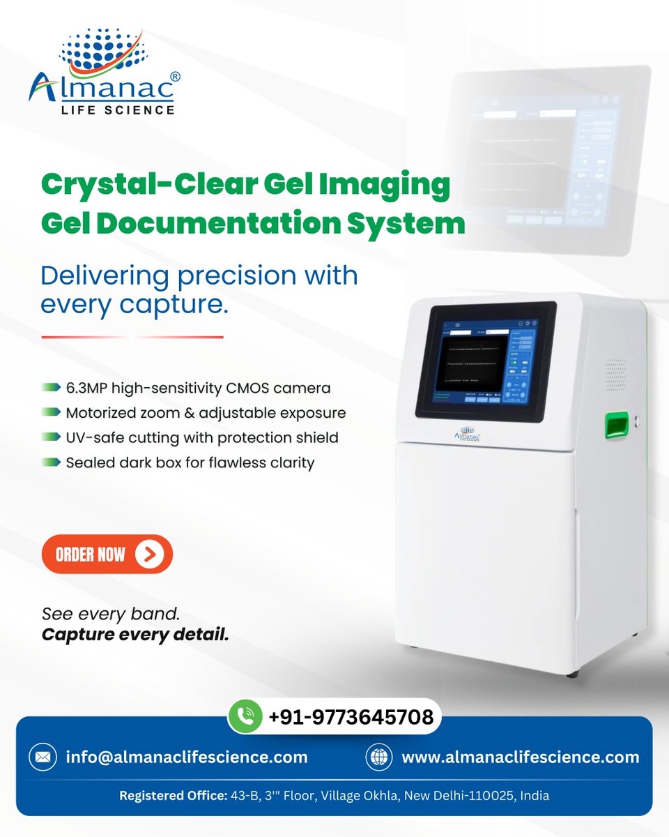 almanaclife's tweet image. ✨ Crystal-Clear Gel Documentation System ✨
See every band, capture every detail with precision!
📞 +91-9773645708 | 📧 info@almanaclifescience.com
🌐 almanaclifescience.com

#GelDocumentation #LifeScience #AlmanacLifeScience